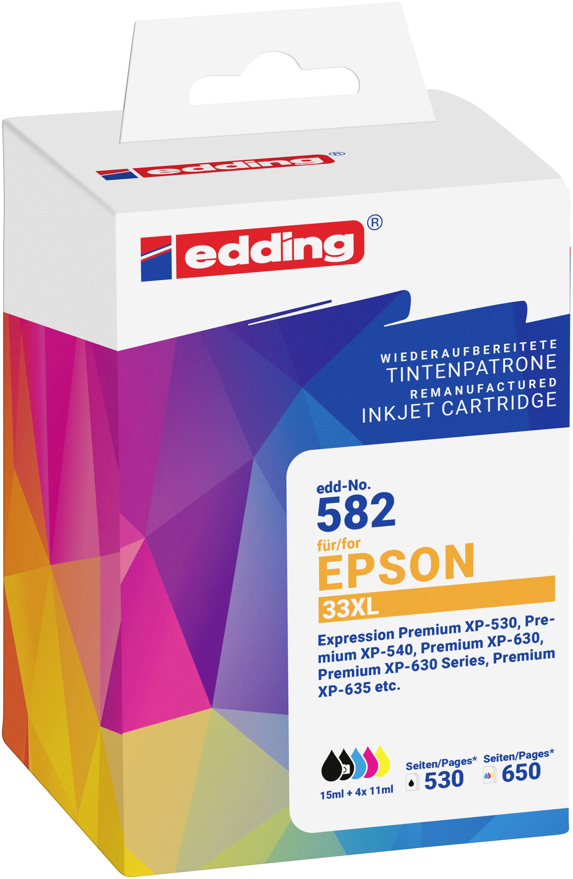 Edding Druckerpatrone ersetzt Epson T33XL Multipack 5 Kompatibel Kombi-Pack Schwarz, Photo Schwarz, Cyan, Magenta, Gelb EDD-582