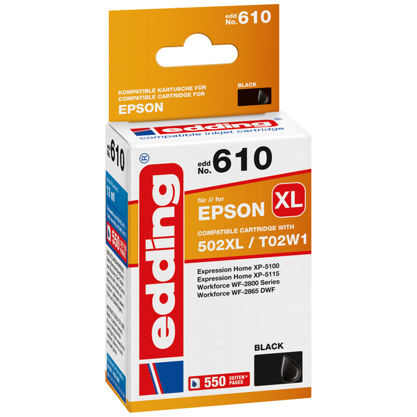 Edding Druckerpatrone ersetzt Epson 502XL, T02W1 Kompatibel Schwarz EDD-610 18-610