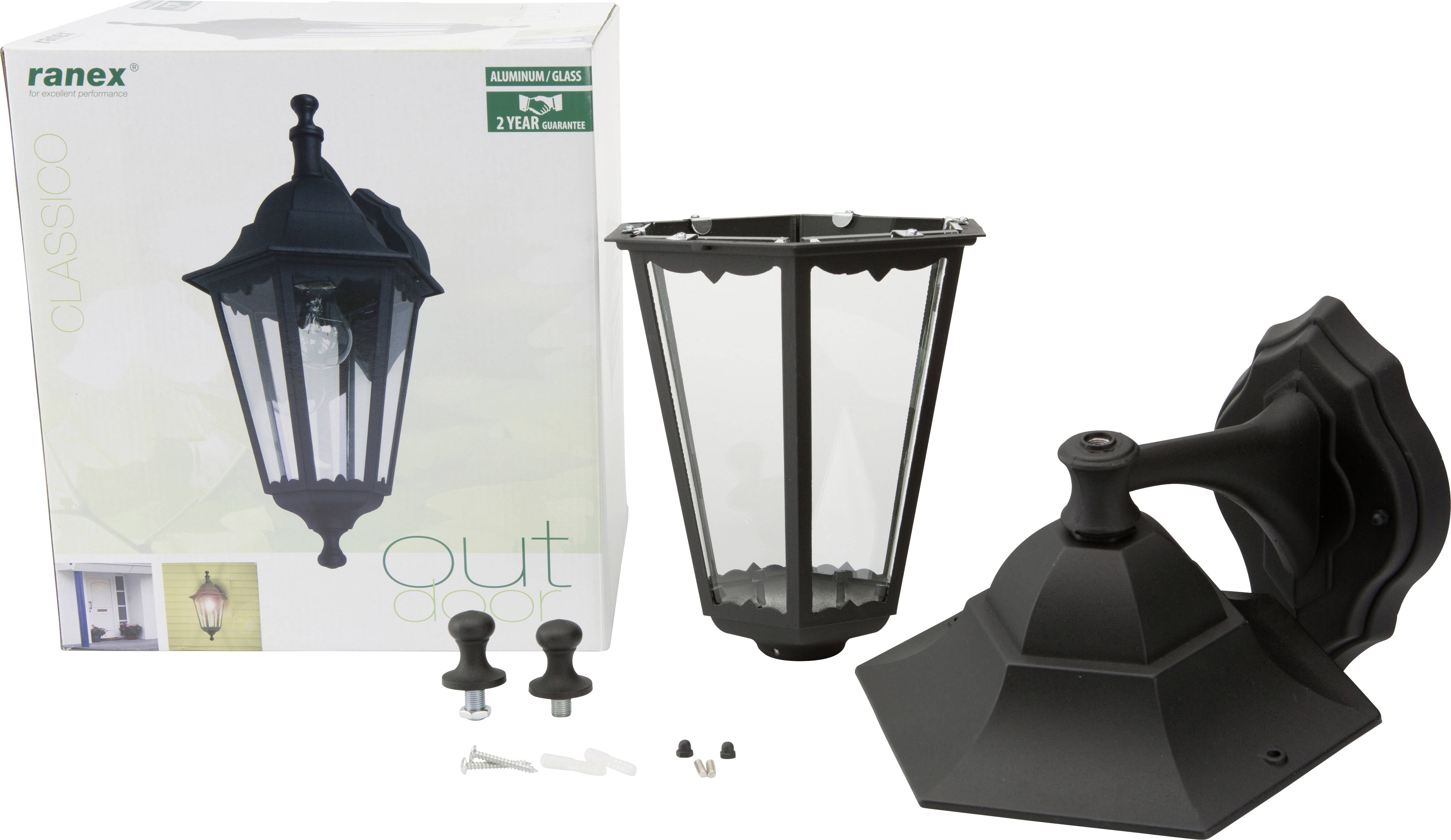 Smartwares Wandleuchte Classico Aluminium/Glas/schwarz 10.009.09 Außenwandleuchte E27 Schwarz