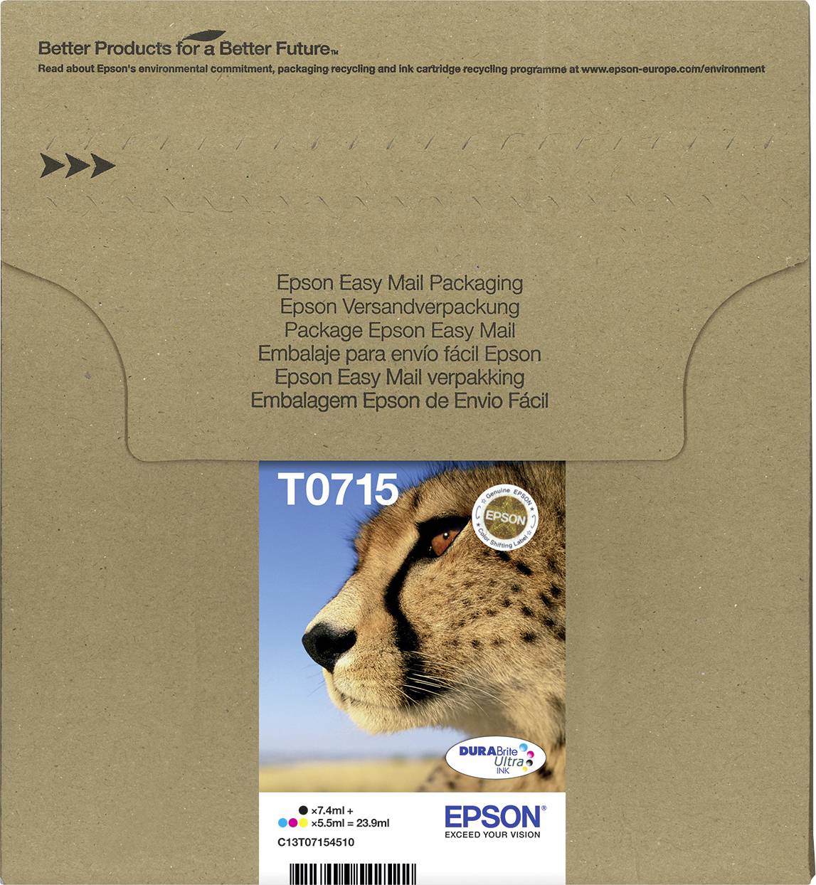 Epson Druckerpatrone T0715 Easy Mail Packaging Original Kombi-Pack Schwarz, Cyan, Magenta, Gelb C13T07154511