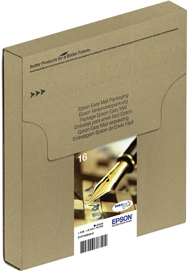 Epson Druckerpatrone T1626, 16 Easy Mail Packaging Original Kombi-Pack Schwarz, Cyan, Magenta, Gelb C13T16264511