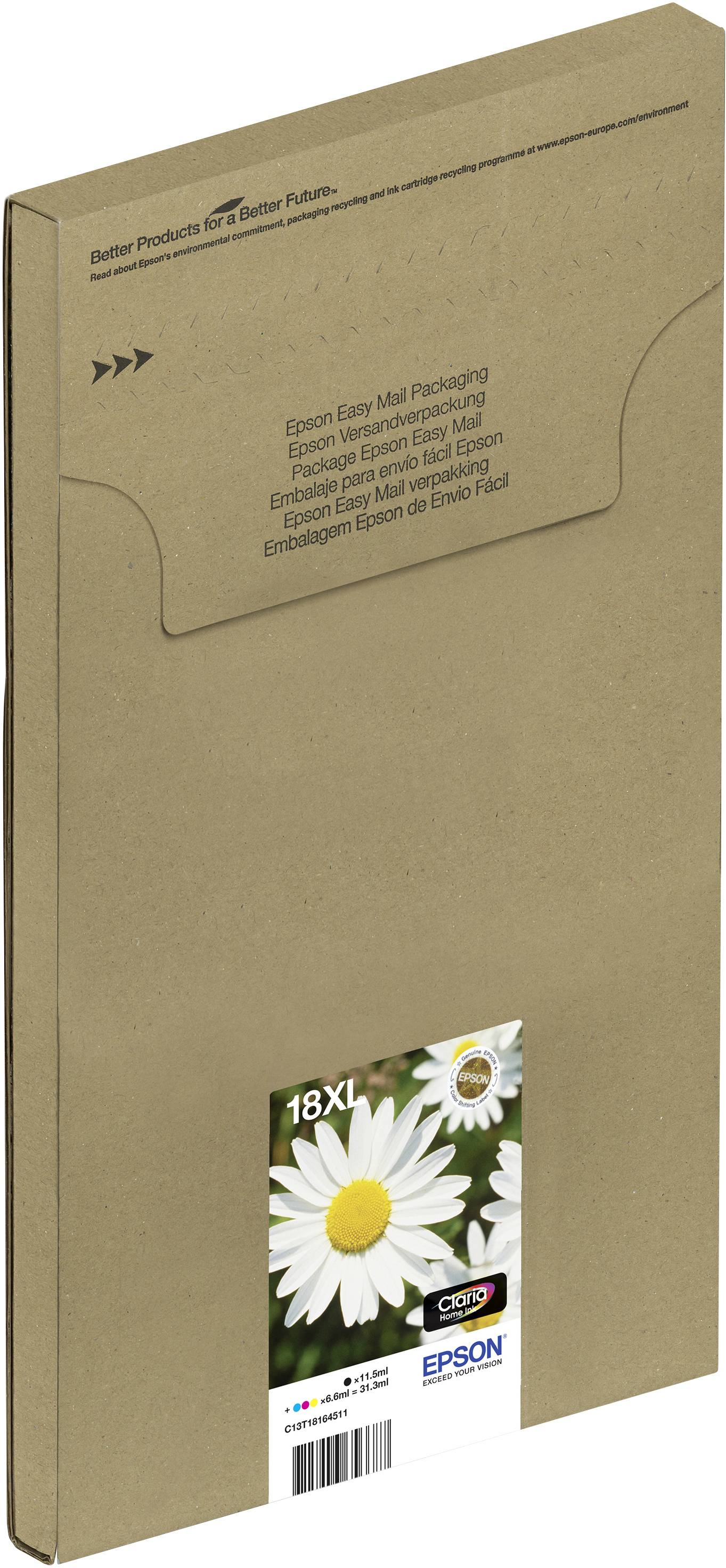 Epson Druckerpatrone T1816, 18XL Easy Mail Packaging Original Kombi-Pack Schwarz, Cyan, Magenta, Gelb C13T18164511