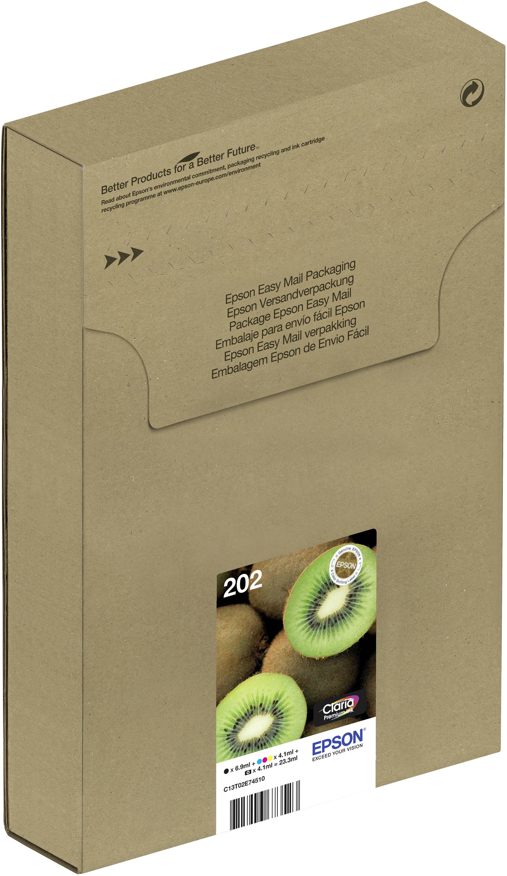 Epson Druckerpatrone T02E7, 202 Easy Mail Packaging Original Kombi-Pack Schwarz, Foto Schwarz, Cyan, Magenta, Gelb C13T02E74510