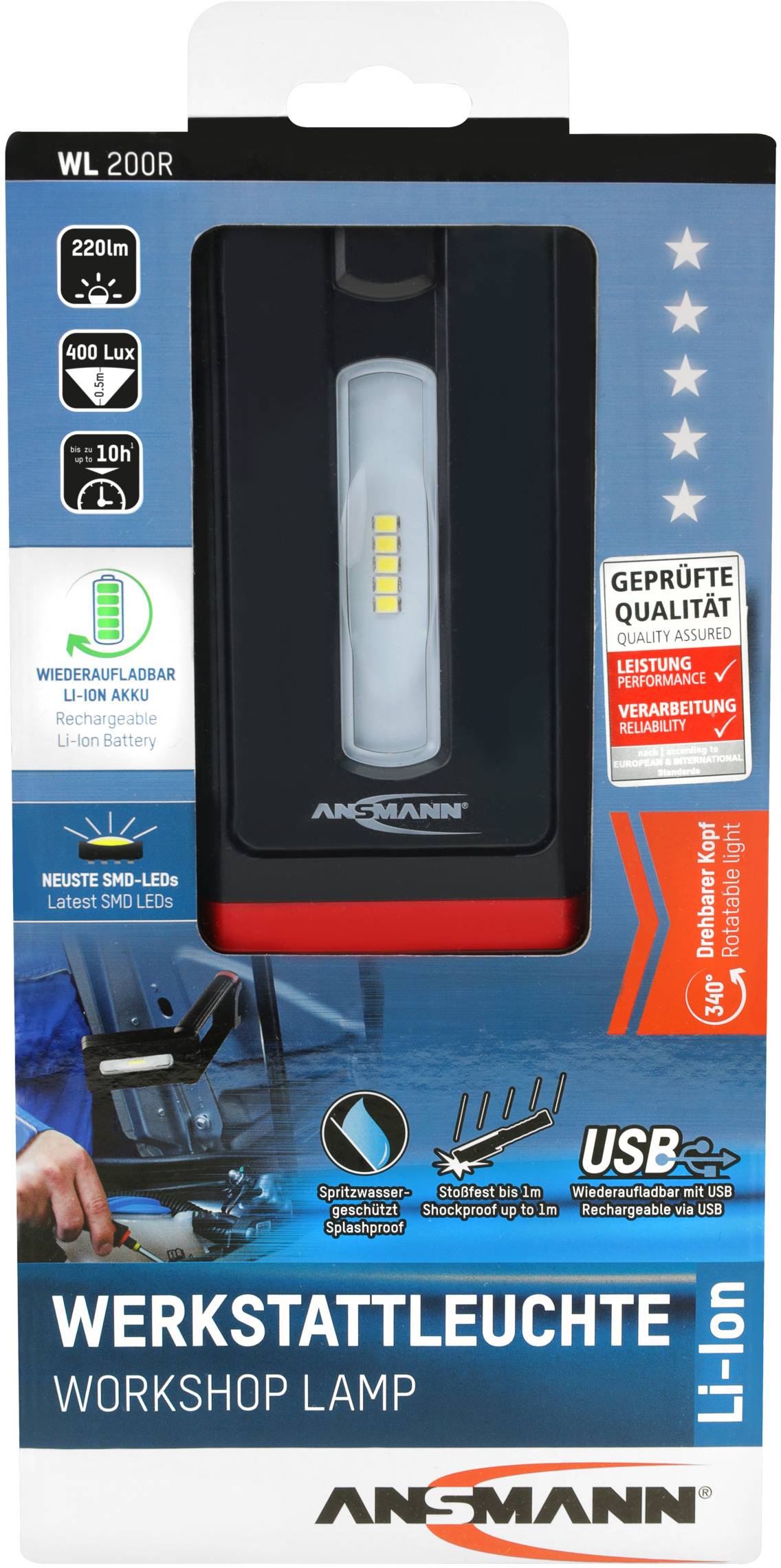 Ansmann 1600-0128-3 WL200R LED Arbeitsleuchte akkubetrieben 3.25W 215lm