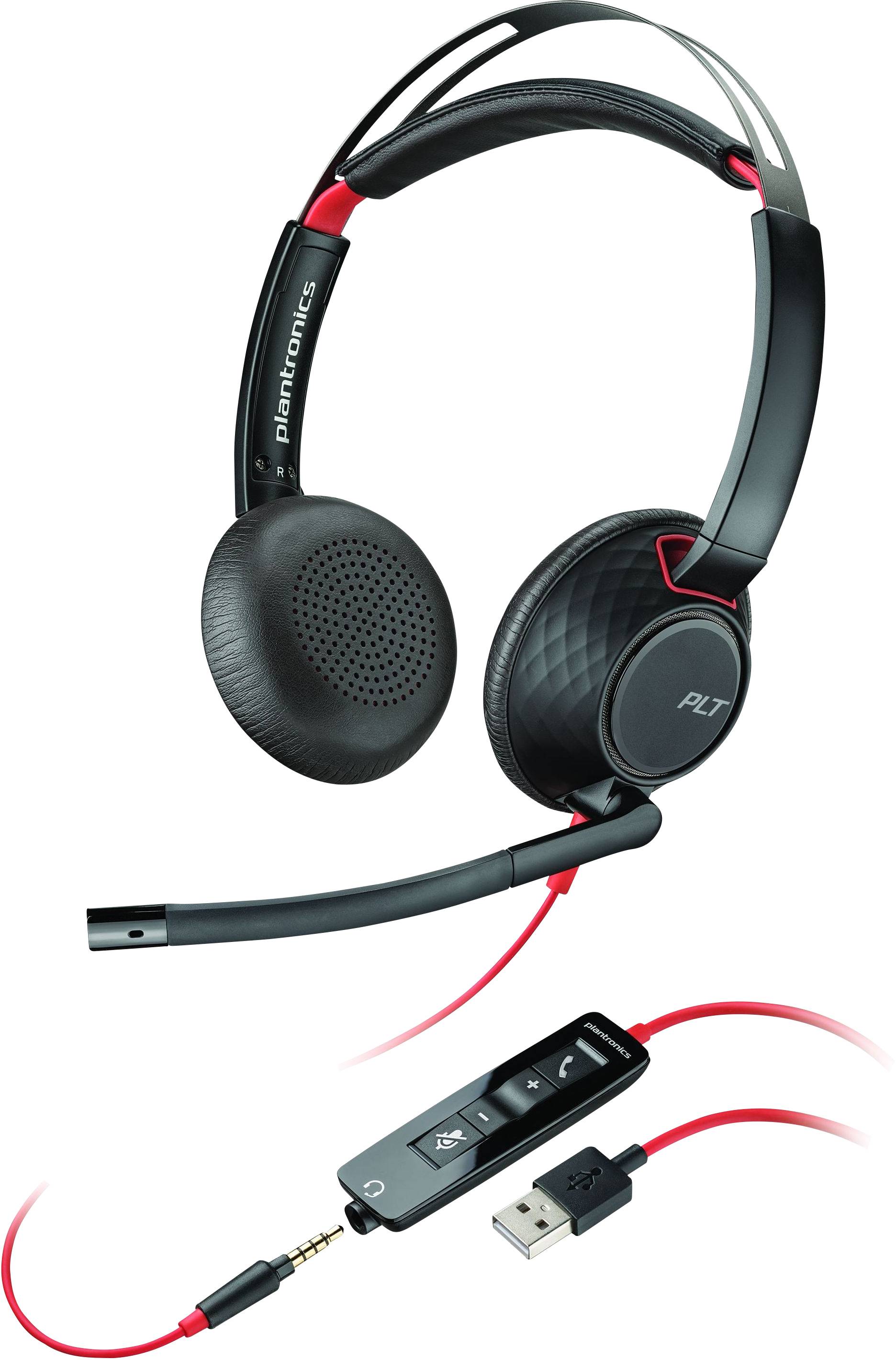 Plantronics Blackwire C5220 binaural Telefon-Headset USB schnurgebunden On Ear Schwarz, Rot