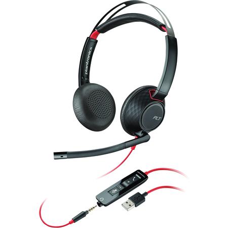 Plantronics Blackwire C5220 binaural Telefon-Headset USB schnurgebunden On Ear Schwarz, Rot