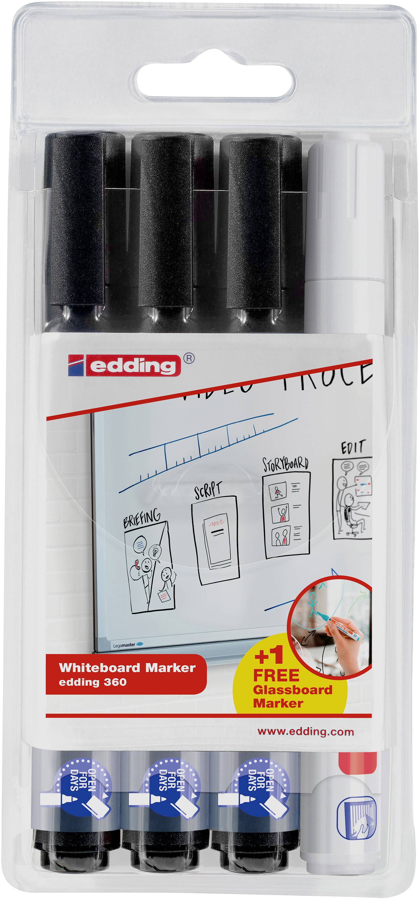 Edding 360 + 90 41-P360-90 Whiteboardmarker Schwarz, Weiß 1 Set