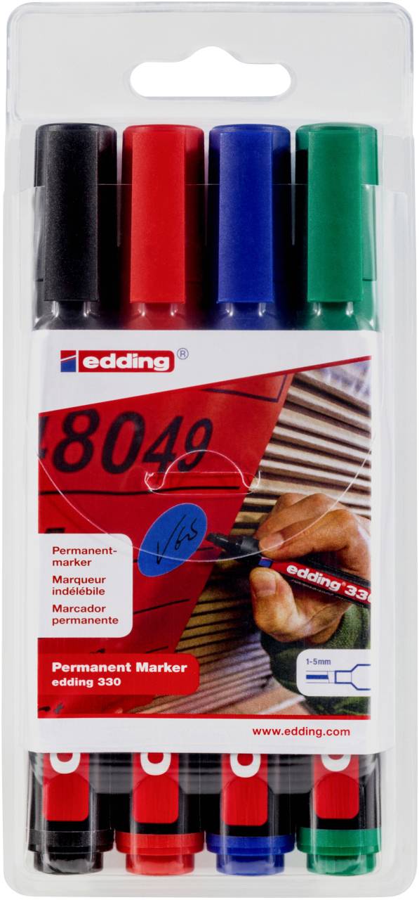 Edding 330 4-330-4 Permanentmarker Schwarz, Grün, Rot, Blau wasserfest: Ja