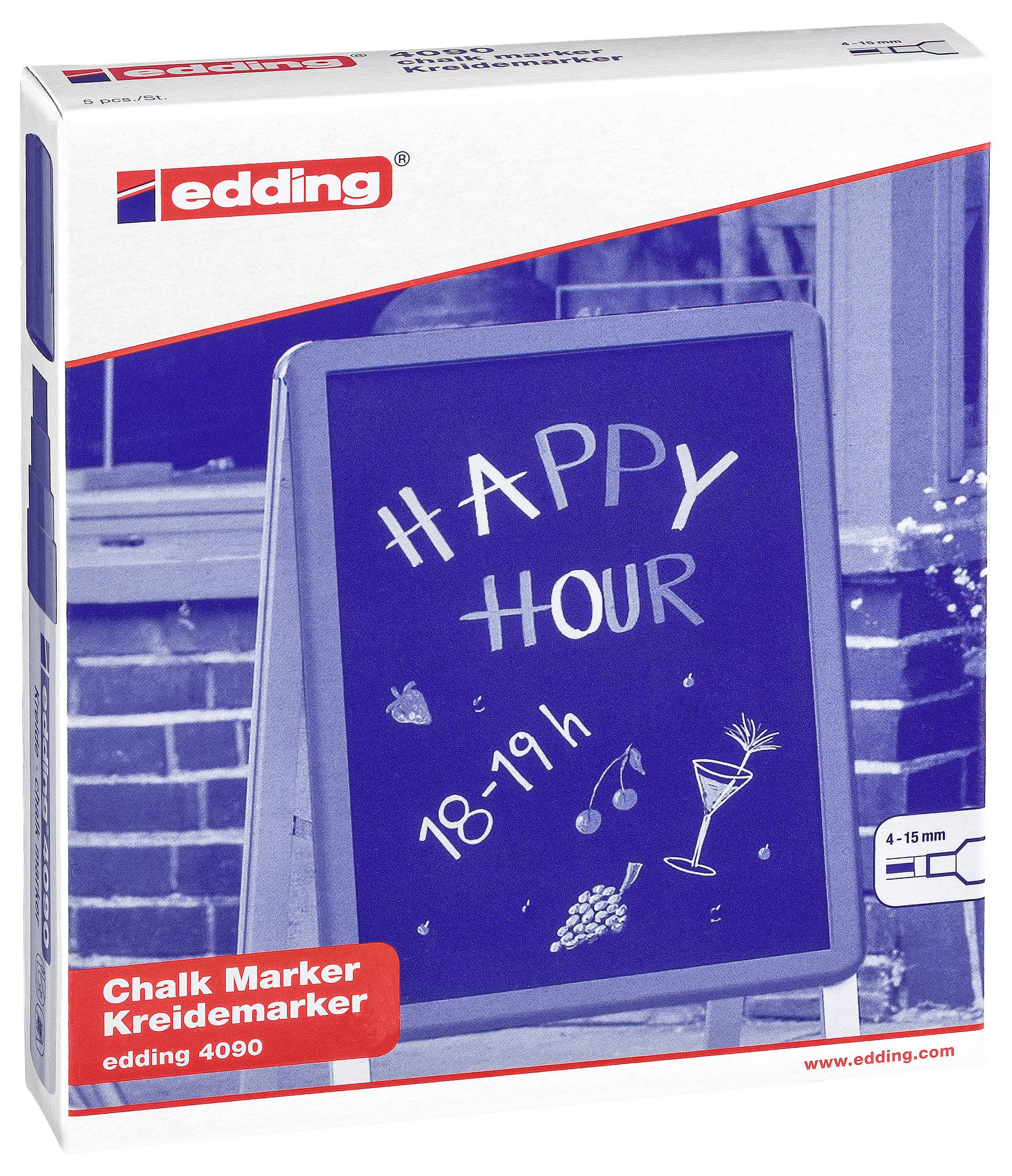 Edding 4090 4-4090099 Kreidemarker Blau, Grün, Braun, Hellgrün, Neonorange 4 mm, 15 mm