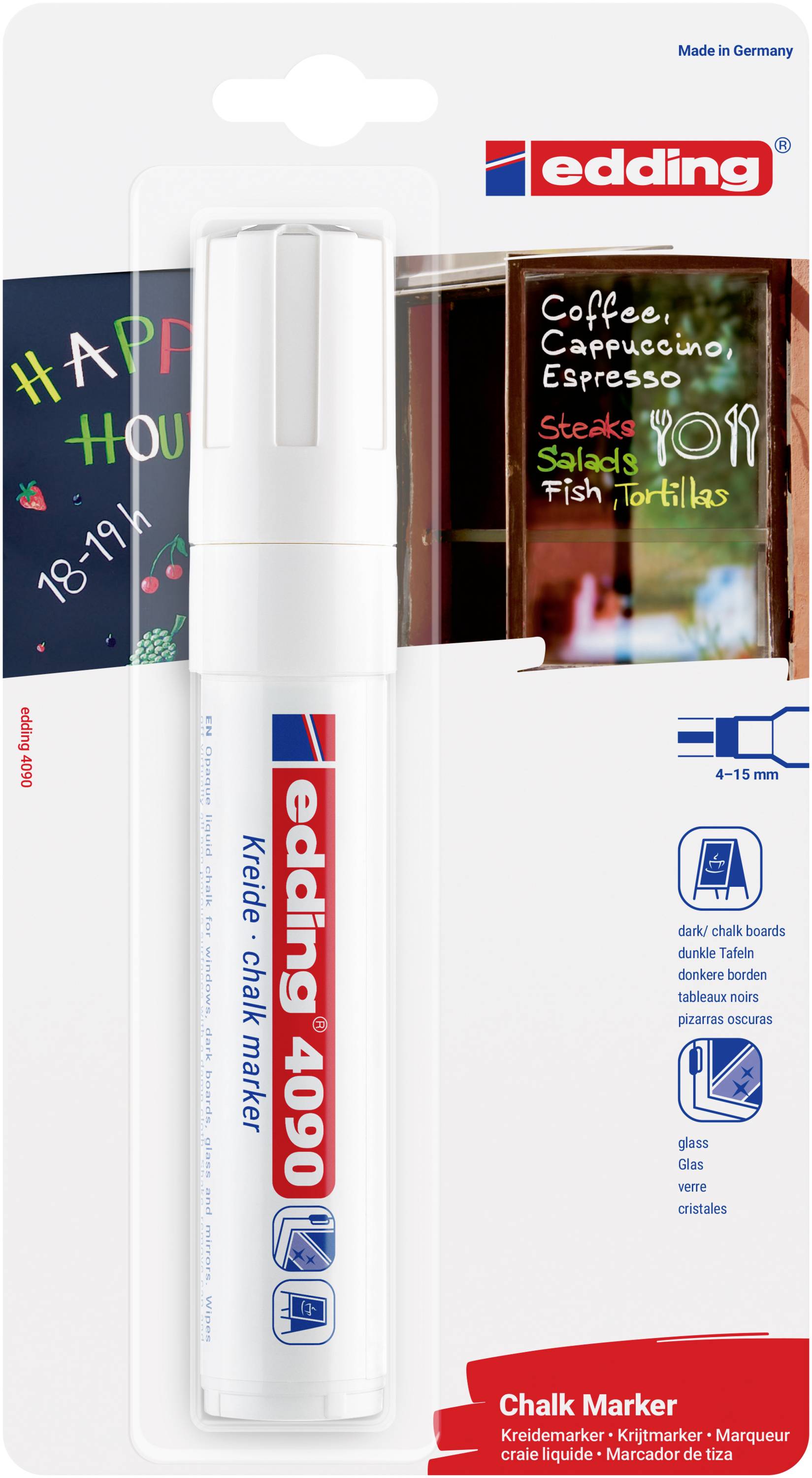 Edding 4090 4-4090-1-1049 Kreidemarker Weiß 4 mm, 15mm