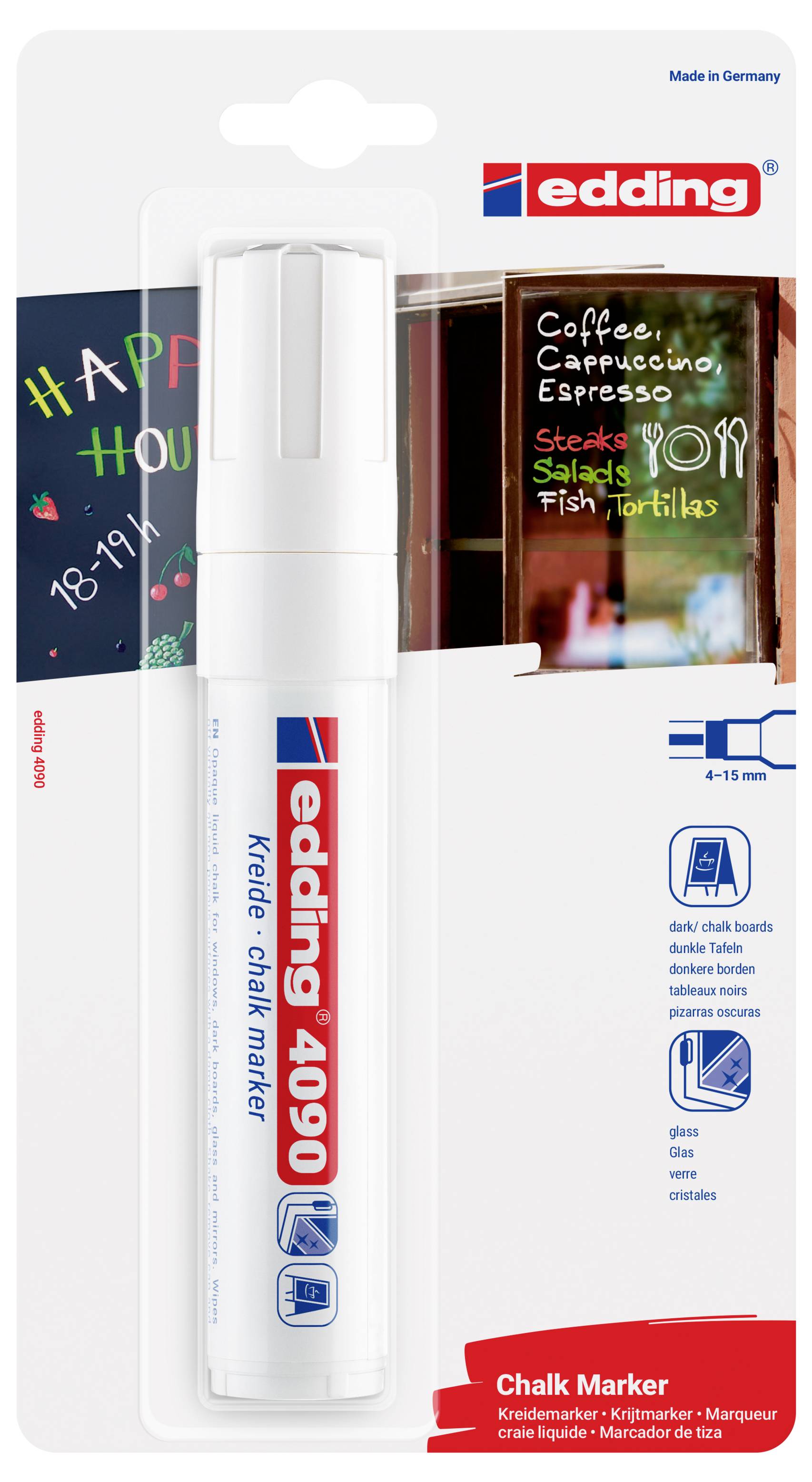 Edding 4090 4-4090-1-1049 Kreidemarker Weiß 4 mm, 15mm