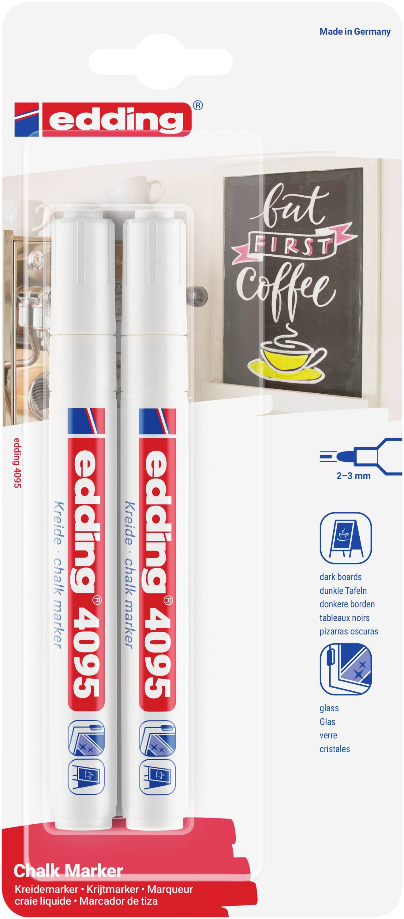Edding 4095 4-4095-2-1049 Kreidemarker Weiß, Weiß 4 mm, 15mm