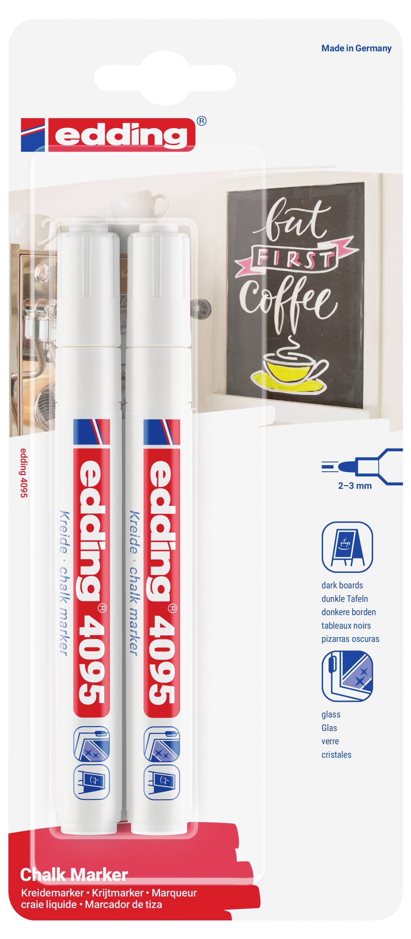 Edding 4095 4-4095-2-1049 Kreidemarker Weiß, Weiß 4 mm, 15mm