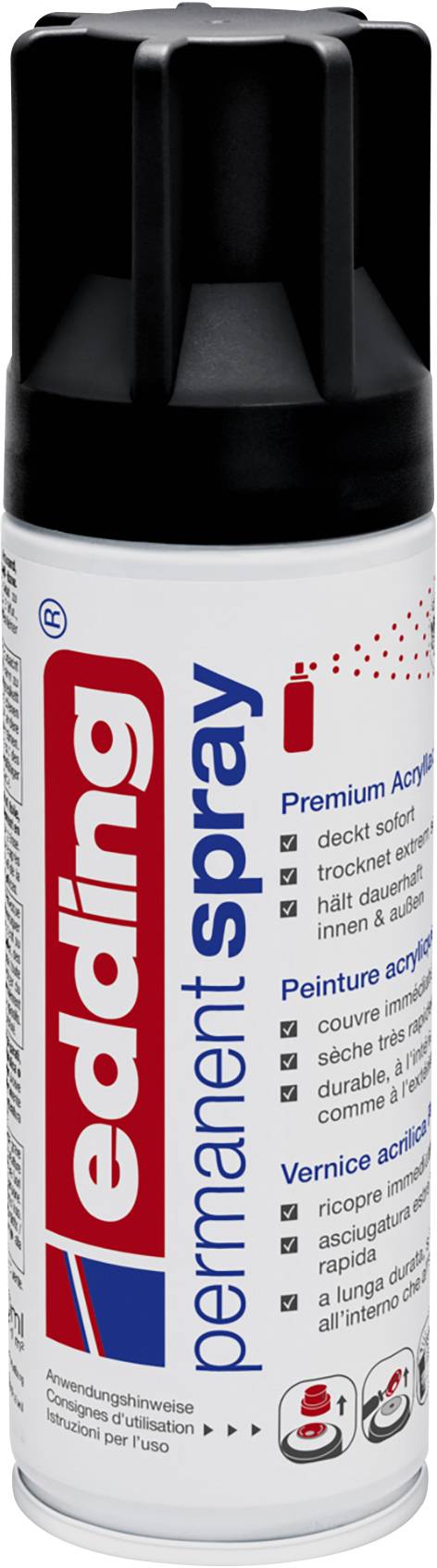 Sprühdose von edding, permanent spray, Premium Acrylfarbe. Geeignet für verschiedene Oberflächen, Innen- und Außennutzung.
