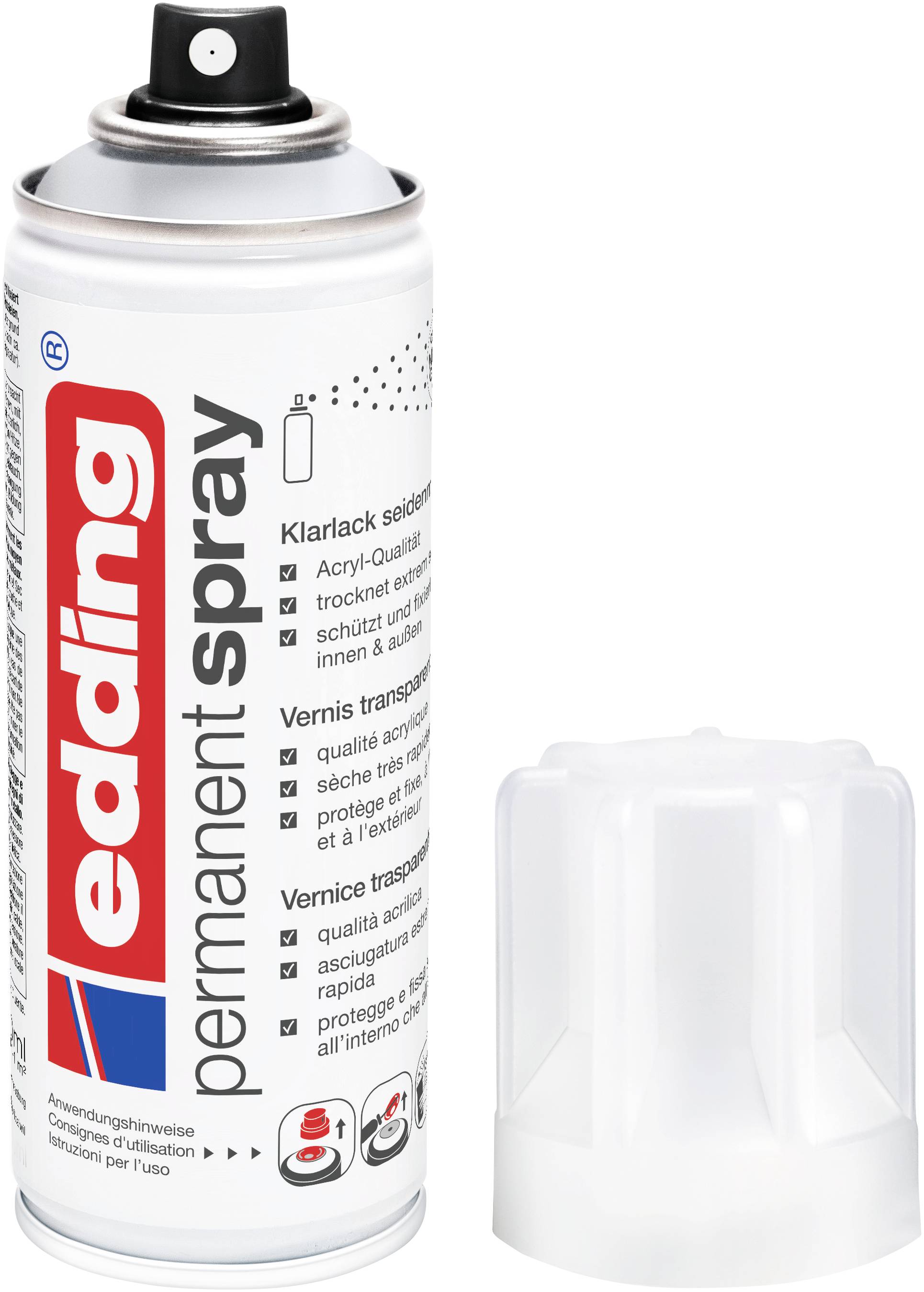 Eine weiße Sprühdose mit der Aufschrift „edding permanent spray