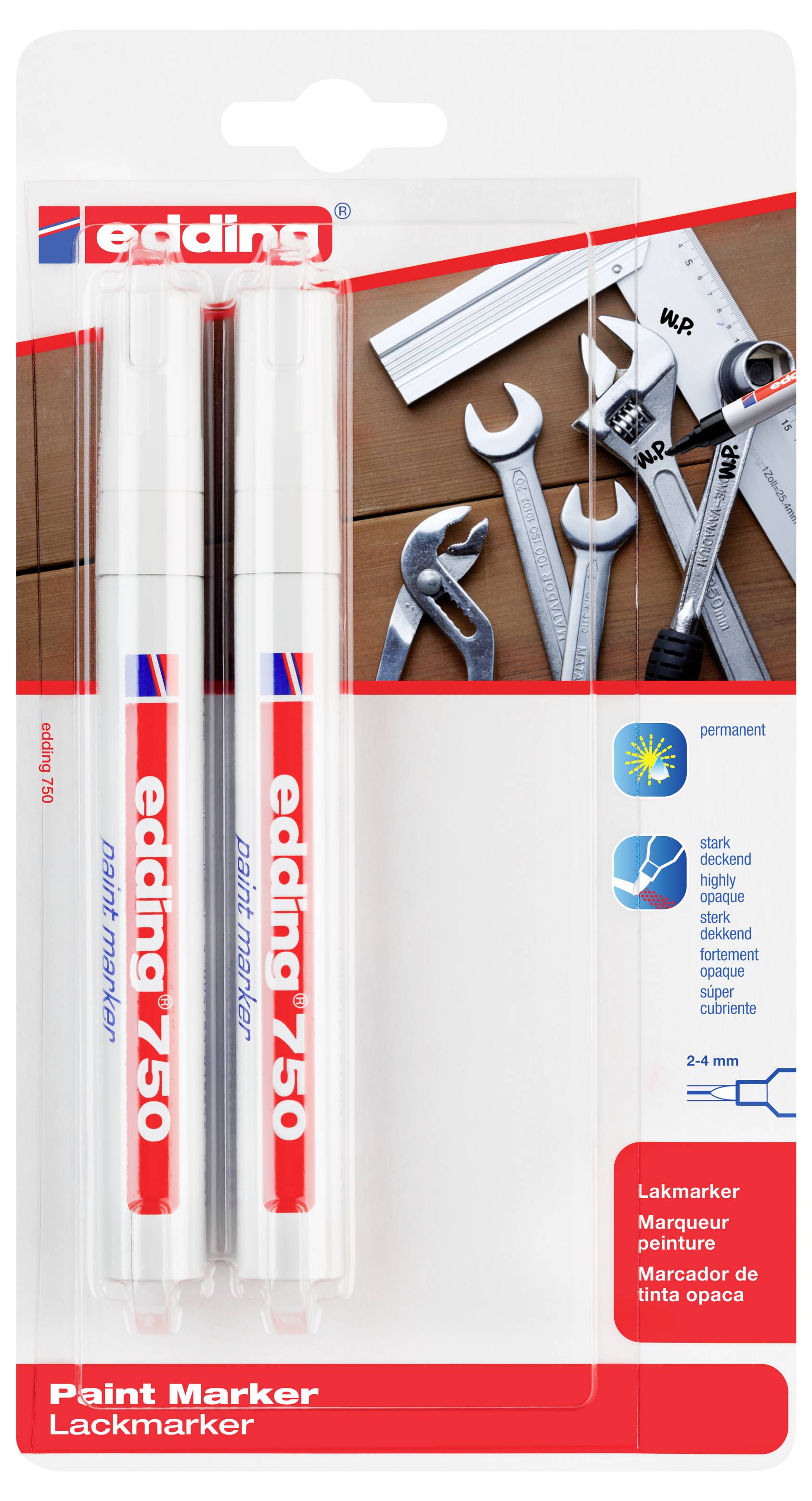 Edding 750 Paint Marker 4-750-2-3049 Lackmarker Weiß, Weiß 2 mm, 4mm