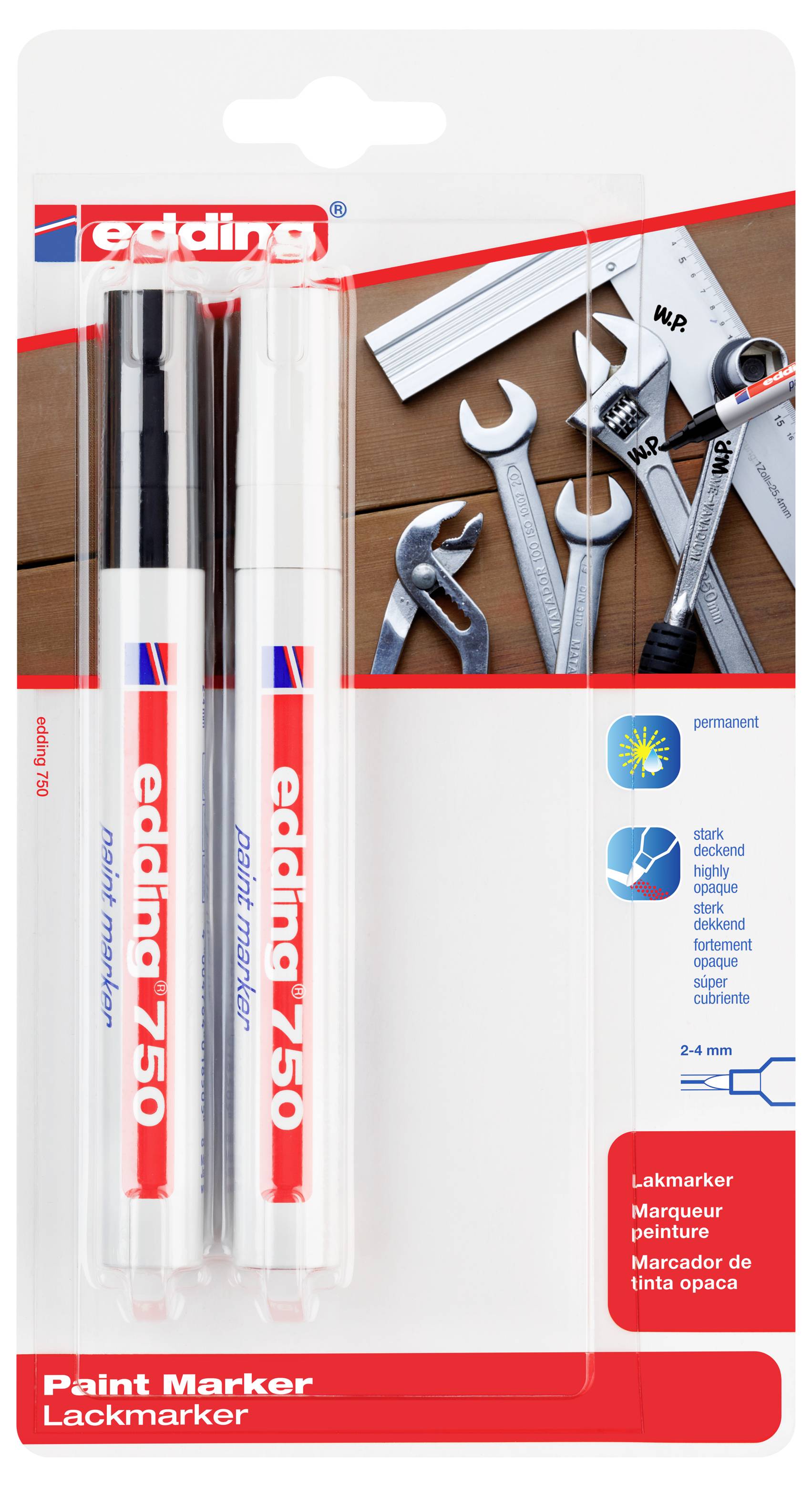 Edding 750 Paint Marker 4-750-2-3999 Lackmarker Schwarz, Weiß 2 mm, 4mm