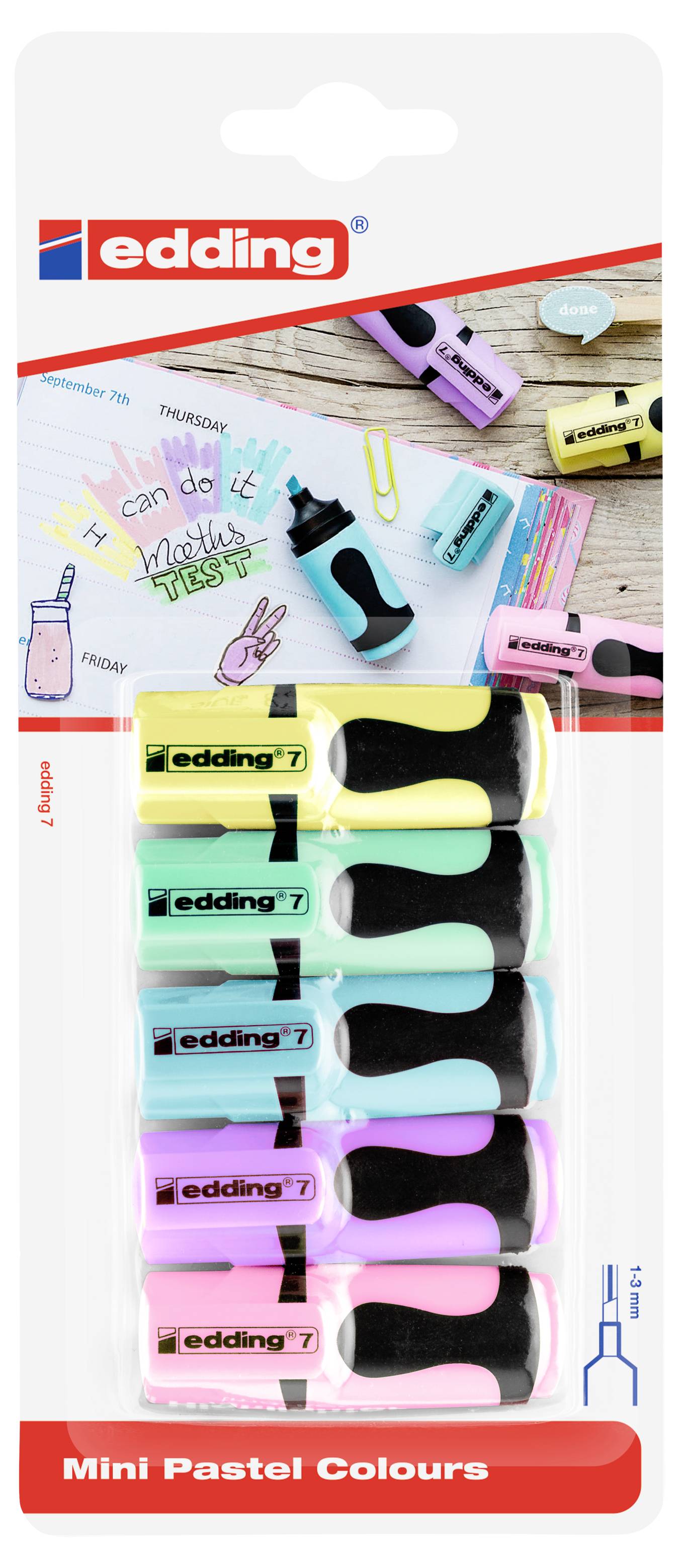 Edding Textmarker 7 Mini 4-7-5-1099 Gelb, Orange, Rosa, Hellblau, Hellgrün 1 mm, 3mm 1St.
