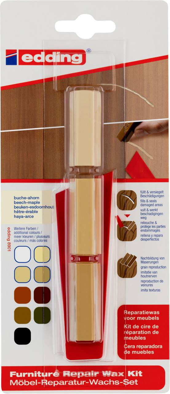 Edding 8901 4-8901-1-4611 Möbel-Reparaturwachs-Set Buche, Ahorn