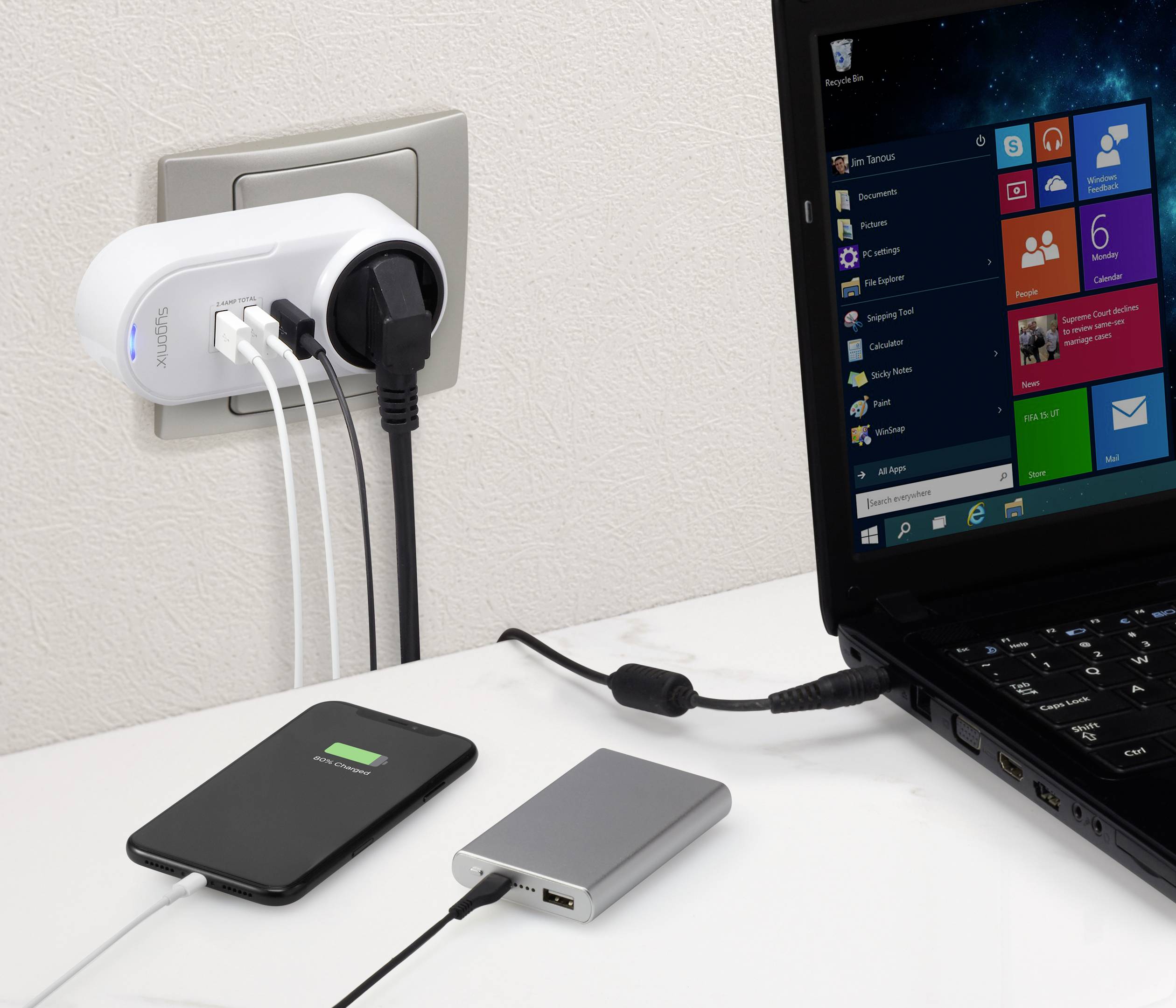 Sygonix TY1721 USB Ladegerät 18W 3x USB-A, Schutzkontakt-Steckdose Quick Charge 3.0 Weiß Innenbereich