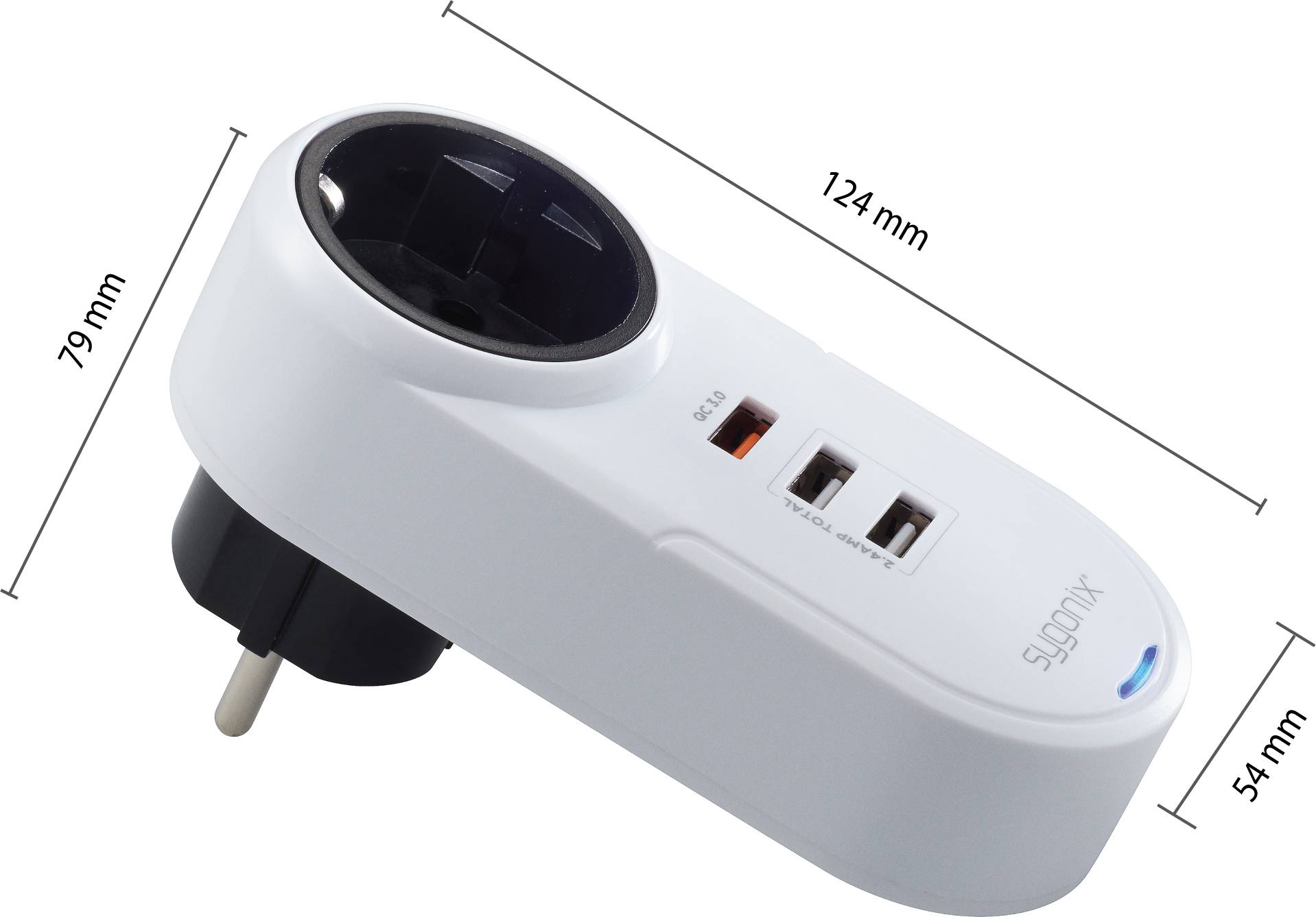 Sygonix TY1721 USB Ladegerät 18W 3x USB-A, Schutzkontakt-Steckdose Quick Charge 3.0 Weiß Innenbereich