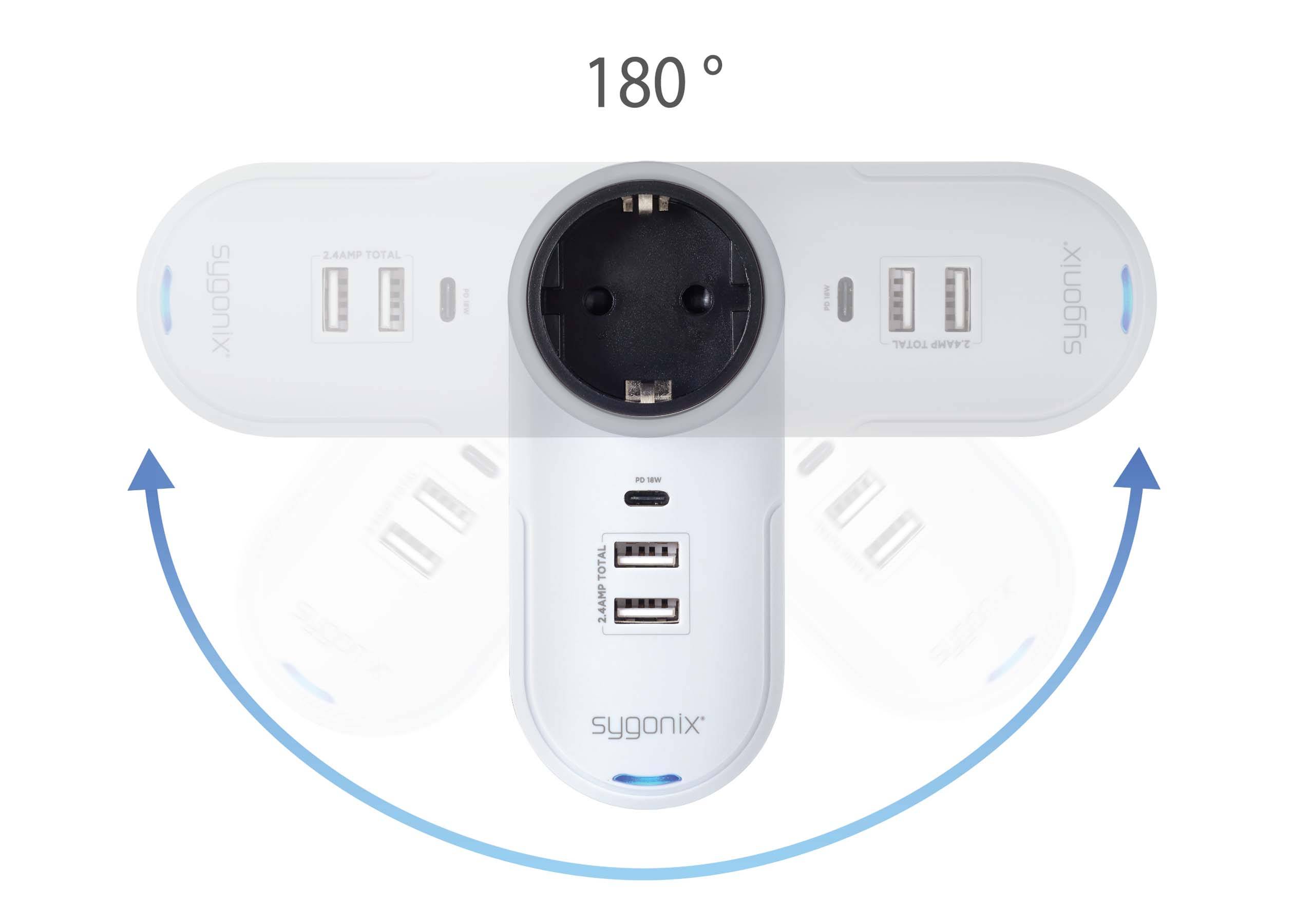 Sygonix TY1825 USB Ladegerät 18W 2x USB-A, 1x USB-C®, Schutzkontakt-Steckdose Weiß Innenbereich