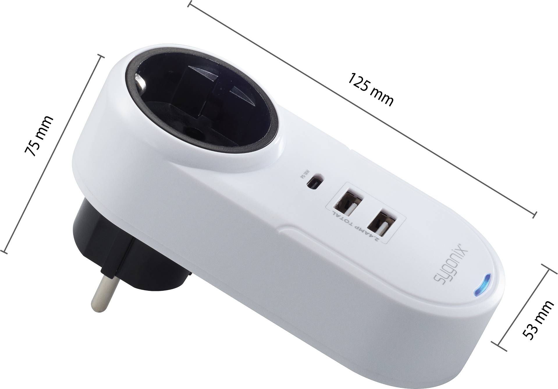 Sygonix TY1825 USB Ladegerät 18W 2x USB-A, 1x USB-C®, Schutzkontakt-Steckdose Weiß Innenbereich