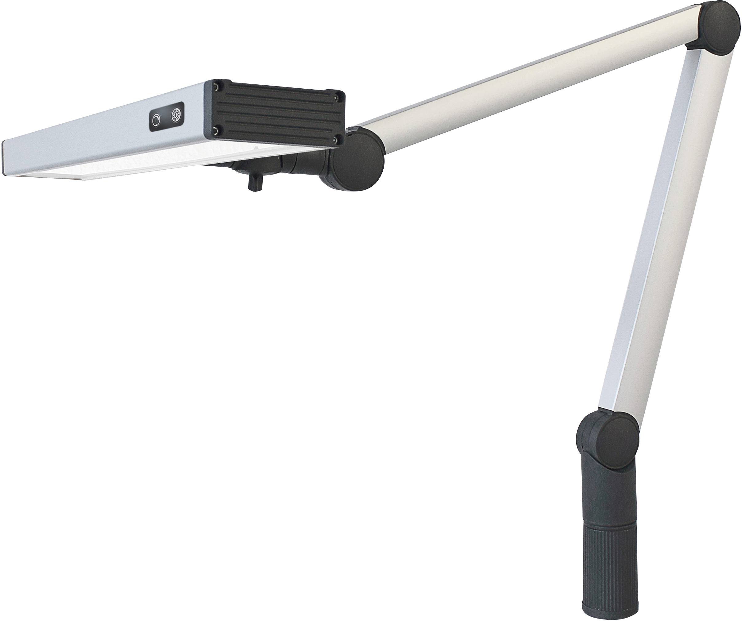 Eine verstellbare Schreibtischlampe mit modernem Design und drei Gelenken, geeignet für verschiedene Beleuchtungswinkel und -höhen.