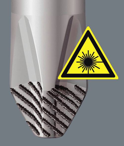 Ein Bohrwerkzeug mit einer Laserschutz-Warnung.