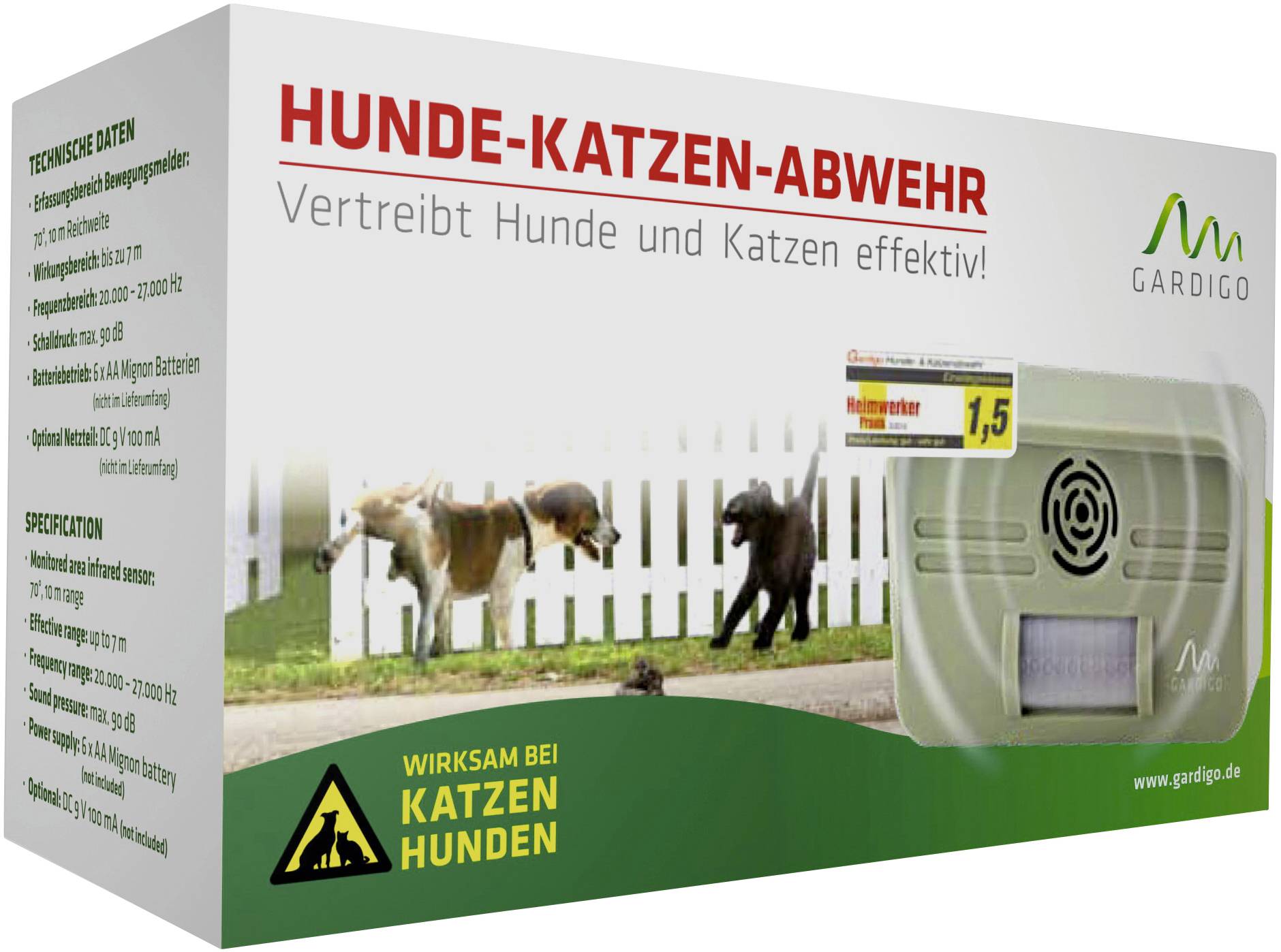 Gardigo Dog and Cat Tiervertreiber Funktionsart Ultraschall Wirkungsbereich 70 m² 1 St.