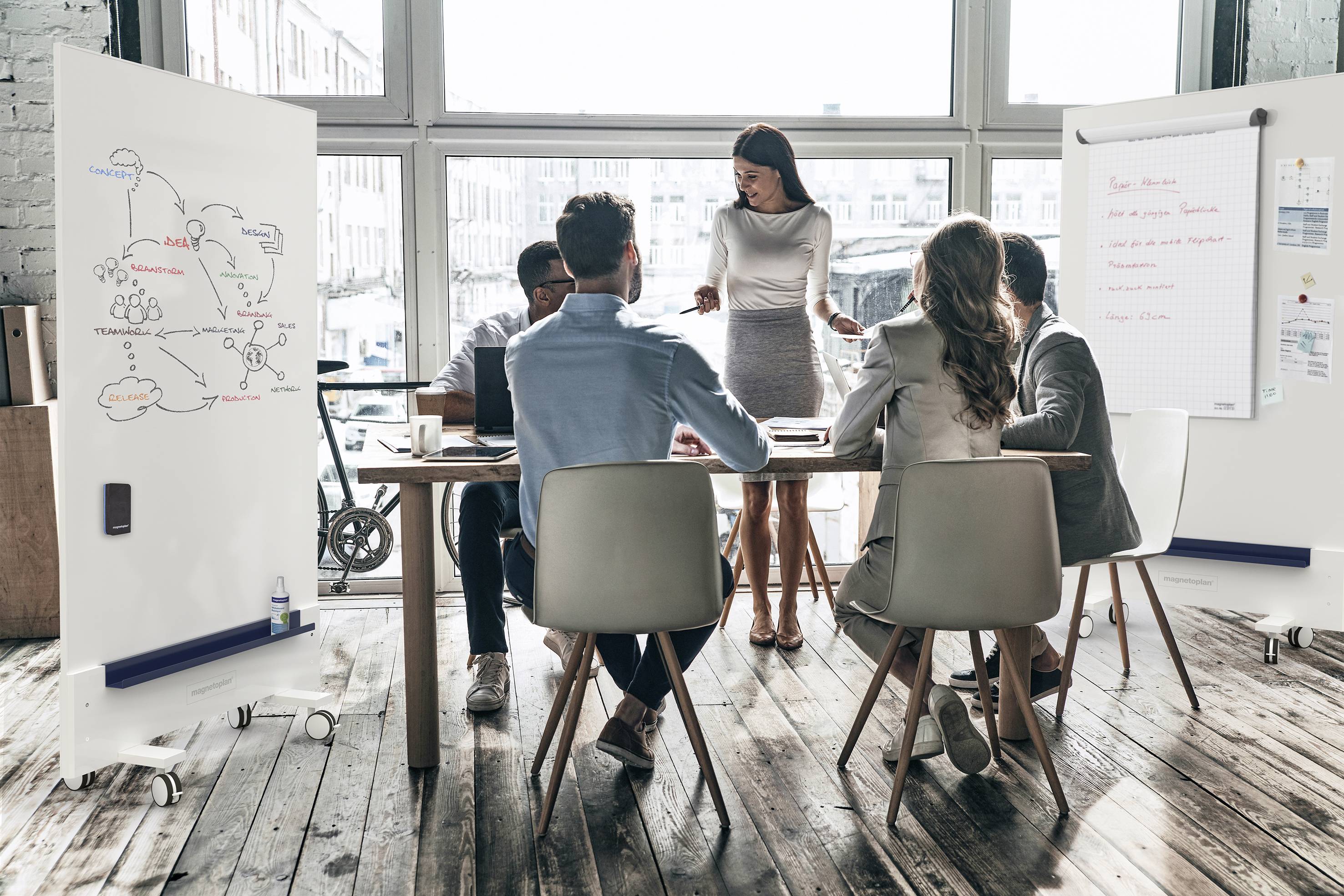 Magnetoplan Whiteboard Infinity Wall, mobil (B x H) 1000mm x 1900mm Weiß emailliert Beide Seiten nutzbar, Inkl. Rollensatz