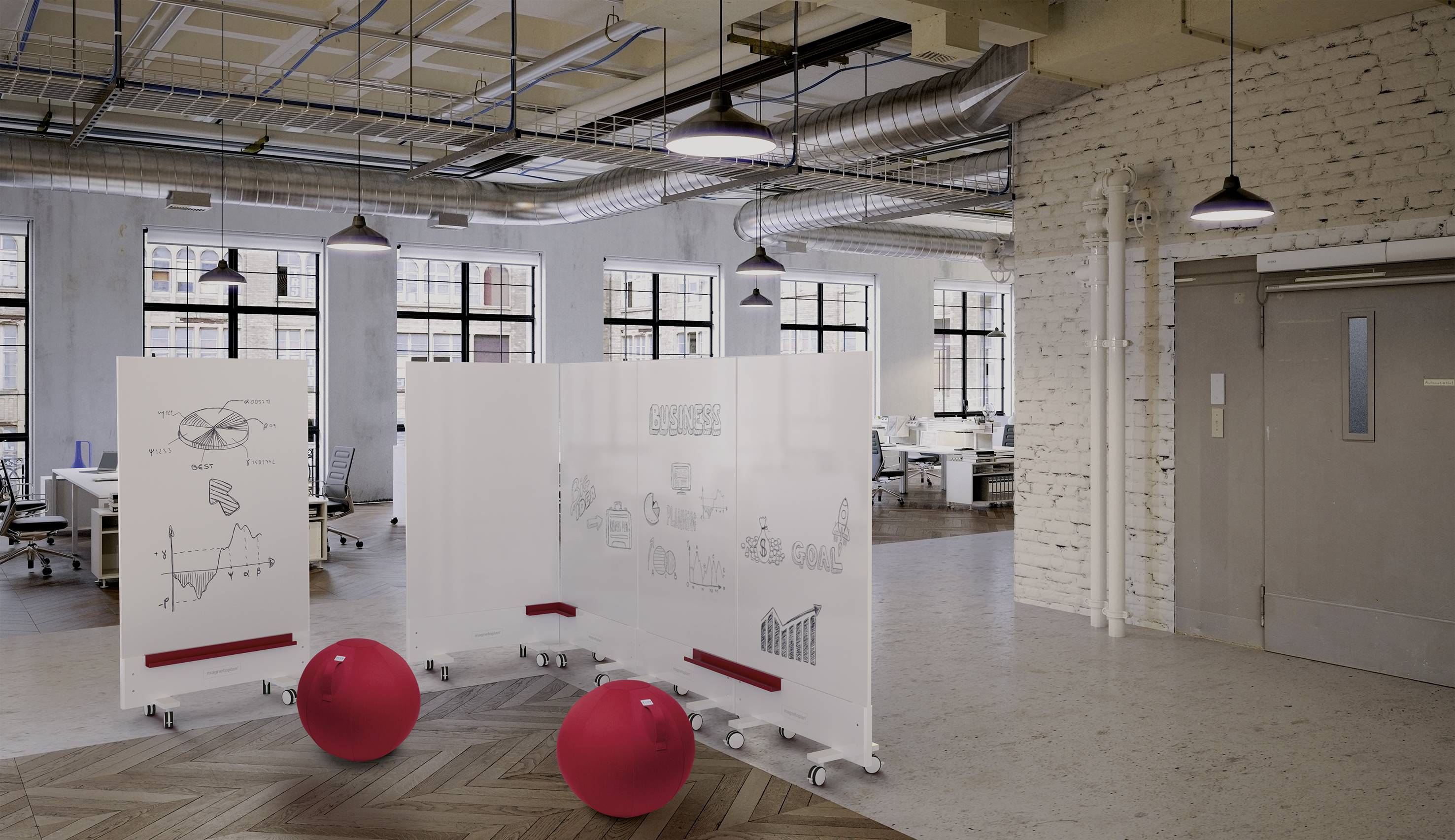 Magnetoplan Whiteboard Infinity Wall, mobil (B x H) 1000mm x 1900mm Weiß emailliert Beide Seiten nutzbar, Inkl. Rollensatz