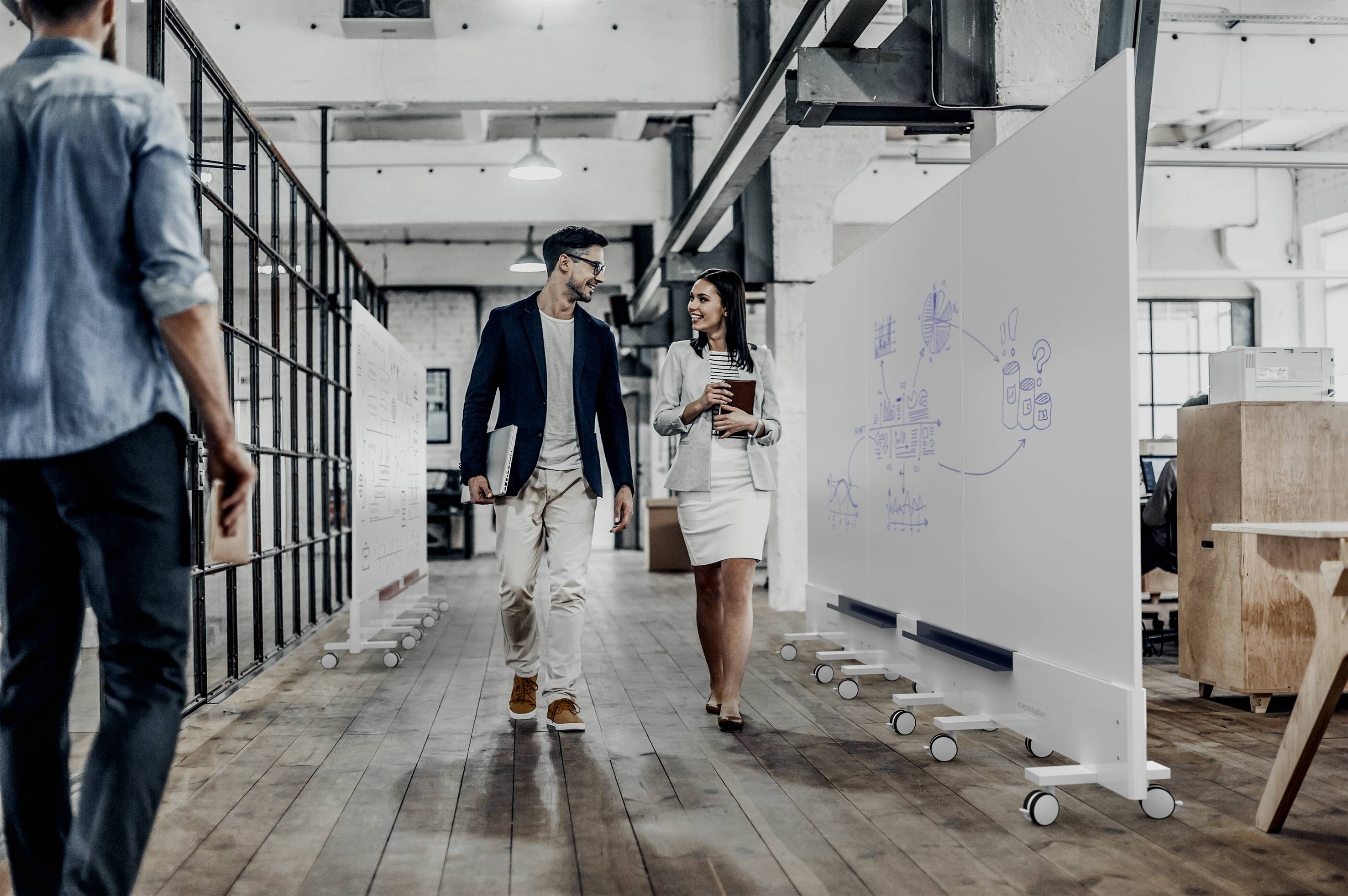 Magnetoplan Whiteboard Infinity Wall, mobil (B x H) 1000mm x 1900mm Weiß emailliert Beide Seiten nutzbar, Inkl. Rollensatz