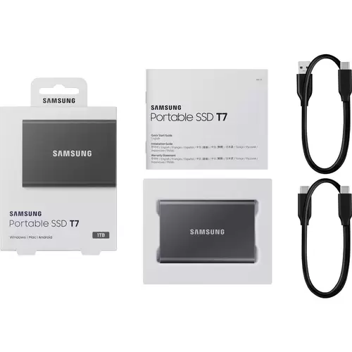 Samsung Portable T7 1 TB Externe SSD USB-A (USB 3.2 Gen 2) Grau PC/Mac MU-PC1T0T/WW Samsung Portable T7 1 TB Externe SSD USB-A (USB 3.2 Gen 2) Grau PC/Mac MU-PC1T0T/WW