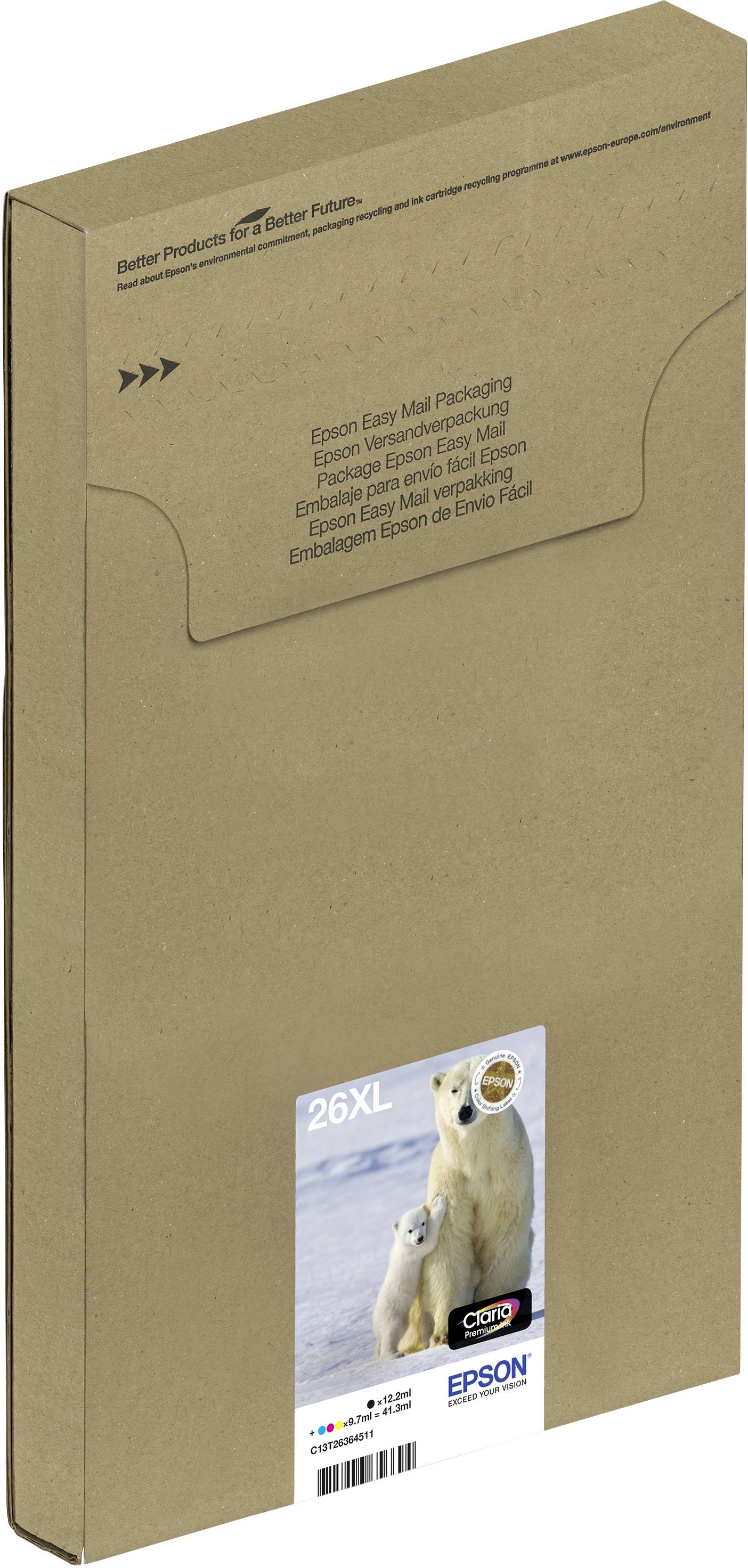 Epson Druckerpatrone T2636, 26XL EasyMail Packaging Original Kombi-Pack Schwarz, Cyan, Magenta, Gelb C13T26364511
