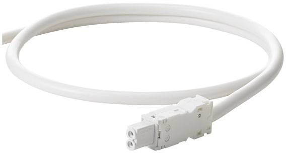 Ein weißes Netzkabel mit Stecker, geeignet für elektronische Geräte.