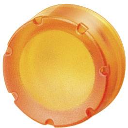 Ein orangefarbener Plastikdeckel mit runder Form und geriffeltem Rand.