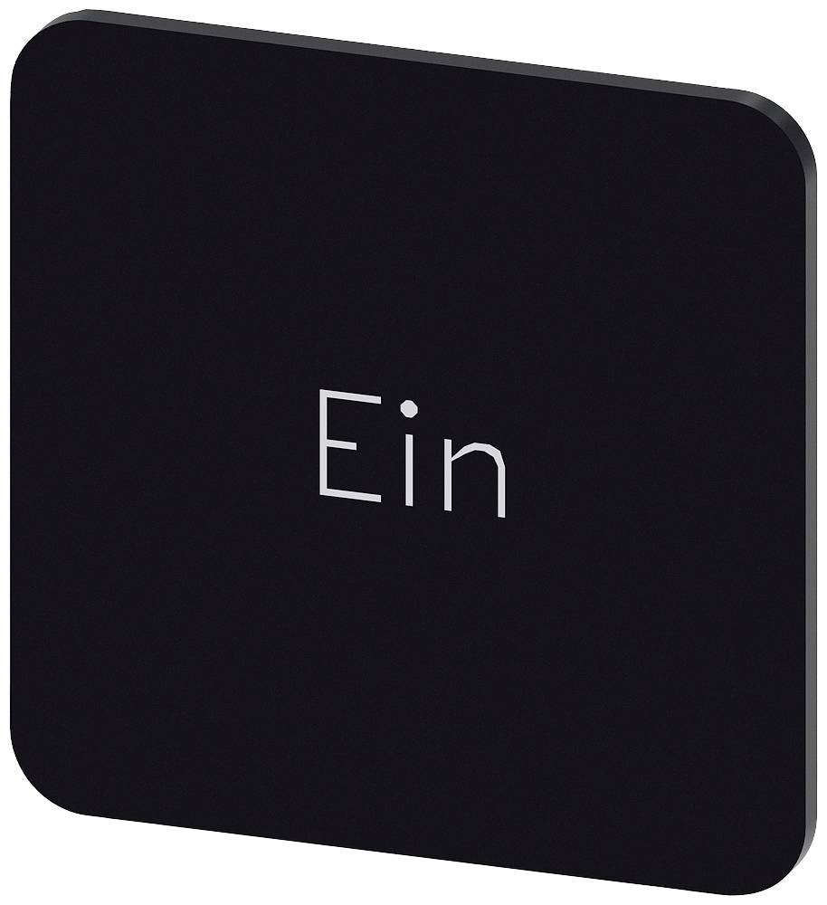 Quadratischer schwarzer Knopf mit dem weißen Text 'Ein'.
