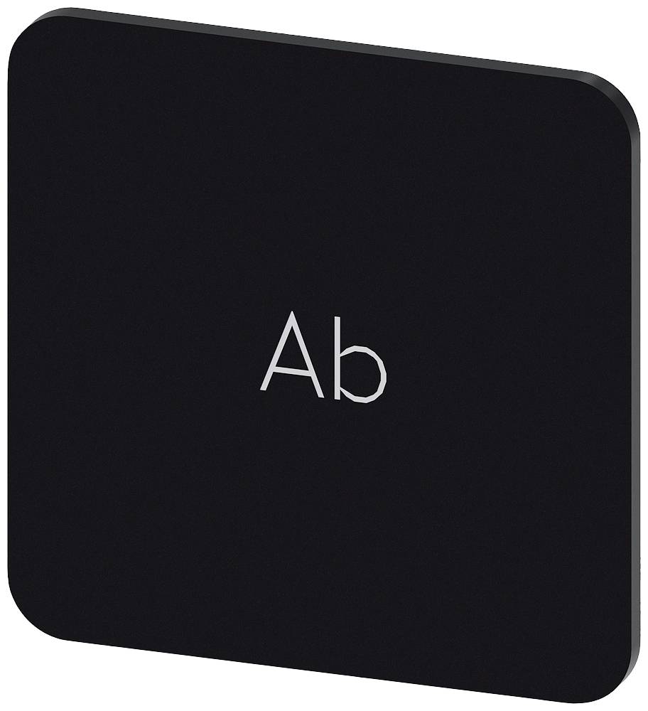 Schwarzer Quadratbutton mit der Aufschrift 'Ab' im Zentrum.