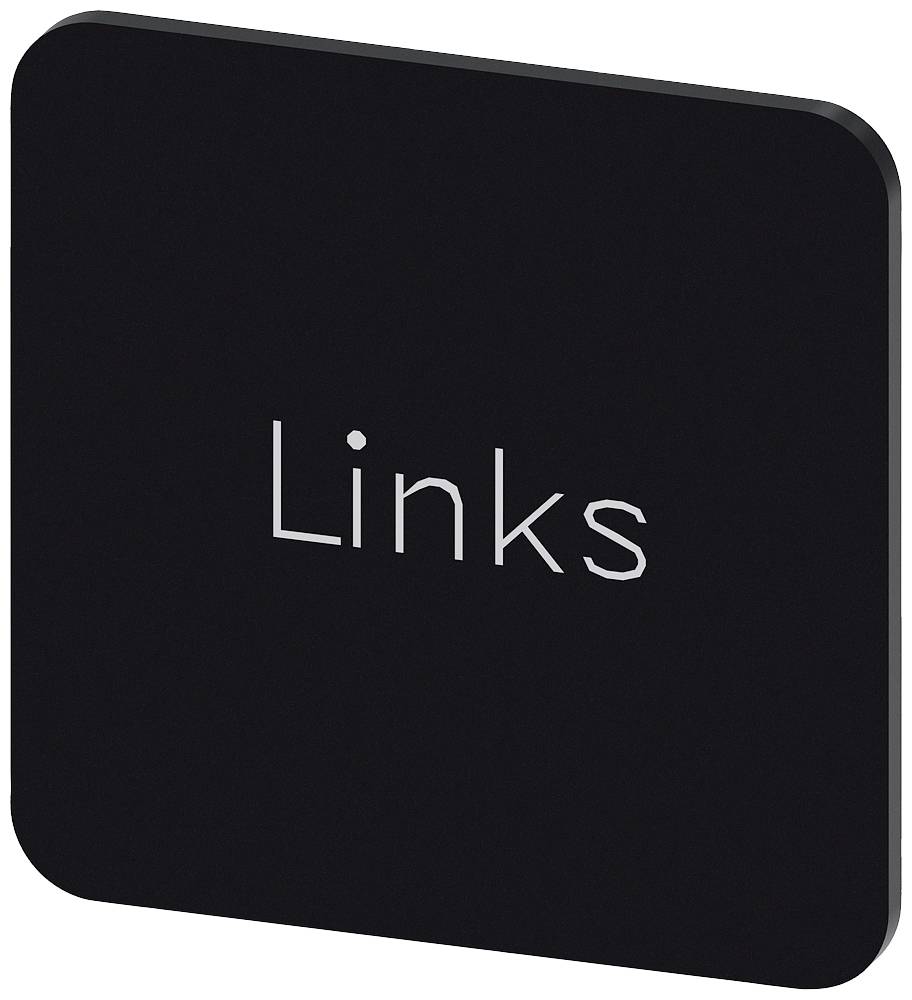Schwarzes quadratisches Schild mit abgerundeten Ecken, das das Wort 'Links' in weißer Schrift zeigt.