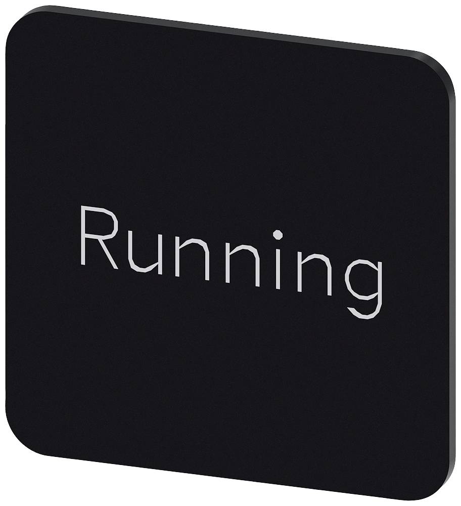 Schwarzes Schild mit dem weißen Wort 'Running' in der Mitte.