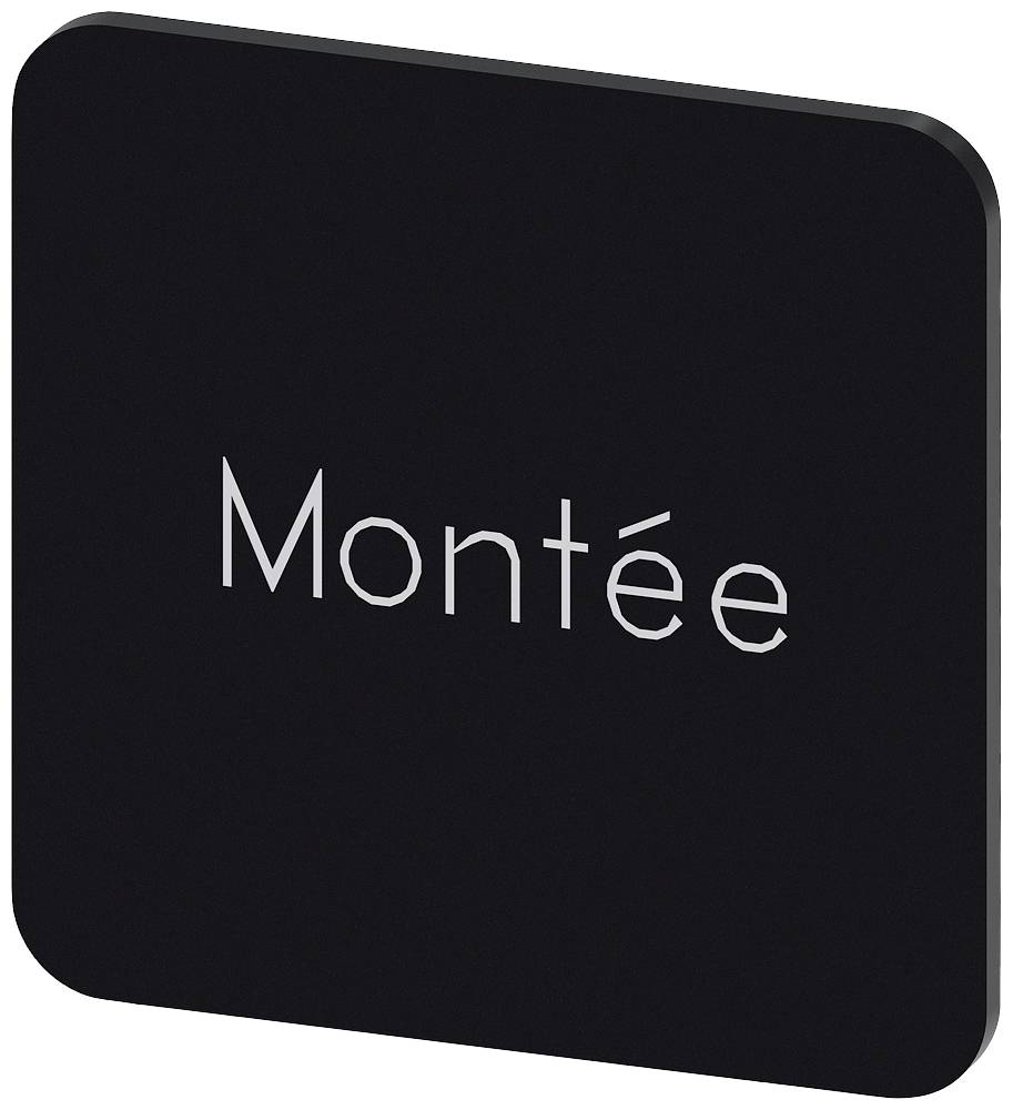 Schwarzes quadratisches Schild mit abgerundeten Ecken, darauf steht in weißer Schrift 'Montée'.