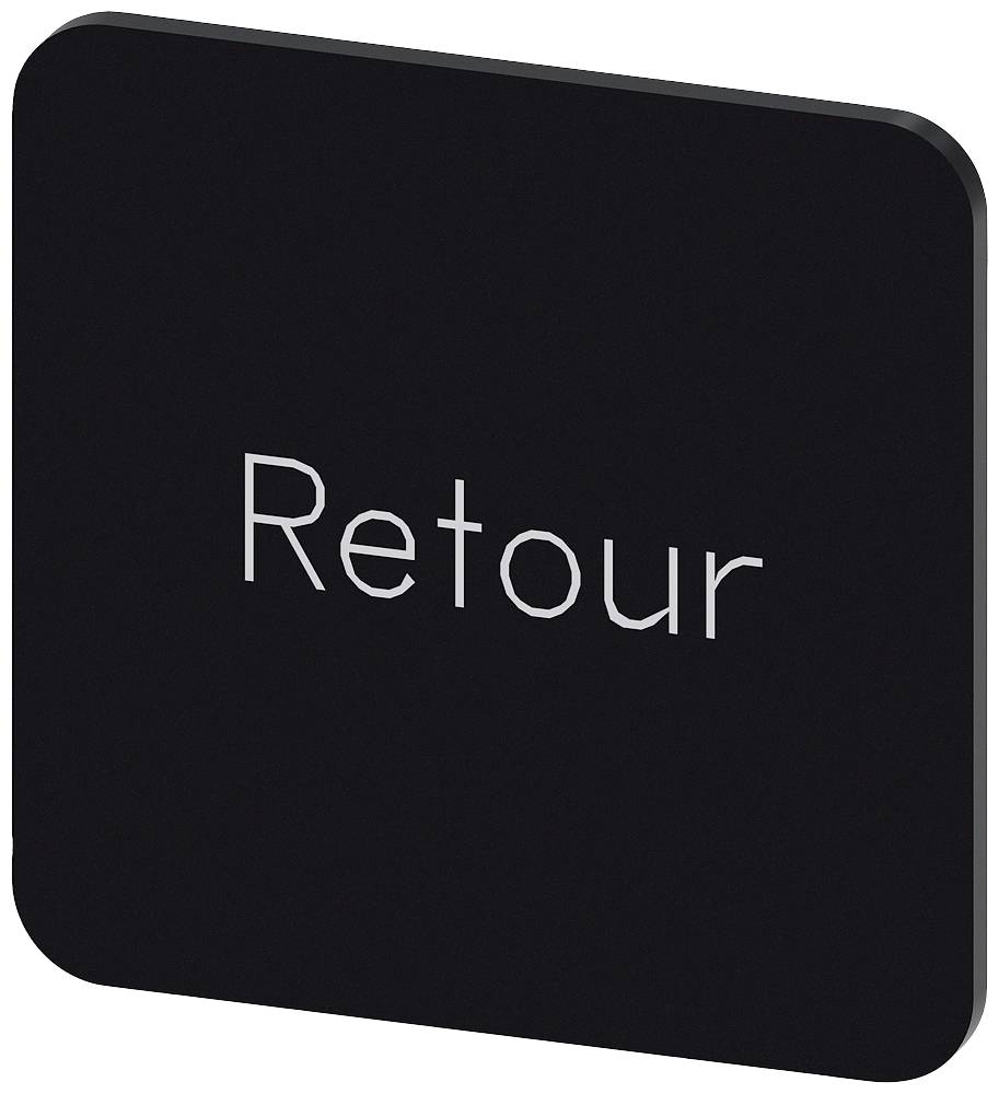 'Retour'-Taste auf dunklem Hintergrund, quadratische Form, leicht abgerundete Ecken.