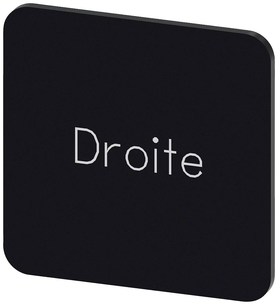 Schwarzes quadratisches Schild mit abgerundeten Ecken, in der Mitte steht das Wort 'Droite' in weißer Schrift.
