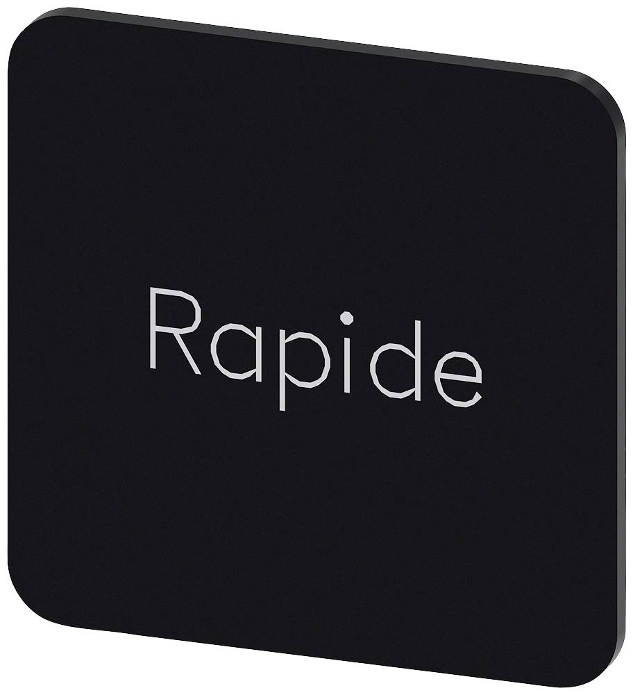 Schwarzes quadratisches Schild mit dem Wort 'Rapide' in weißer Schrift in der Mitte.