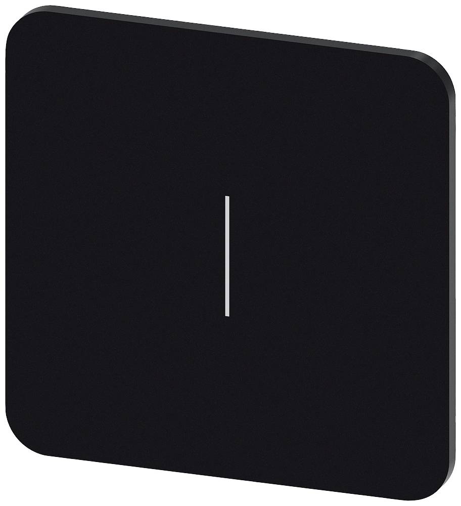 Schwarzer, quadratischer Wandschalter mit zentralem, vertikalem weißen Strich.