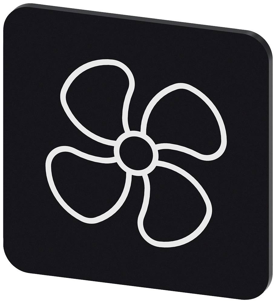 Symbol eines vierblättrigen Ventilators auf schwarzem Hintergrund, verwendet für Lüfter- oder Klimasteuerungen.