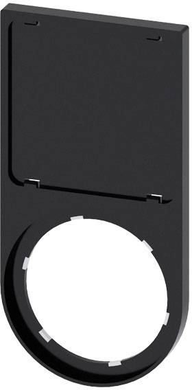 Schwarzes Kunststoffteil mit rechteckiger Platte oben und rundem Ausschnitt unten, dient als Halterung oder Befestigungselement.