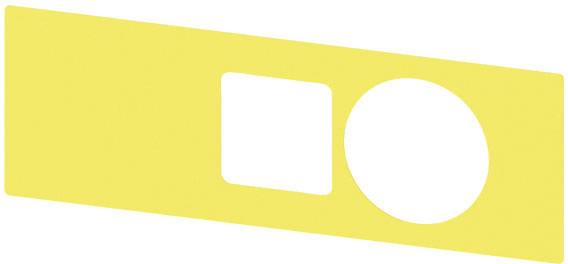 Rechteck in Gelb mit einem zentralen Quadrat und einem Kreis rechts, beide als Aussparungen.