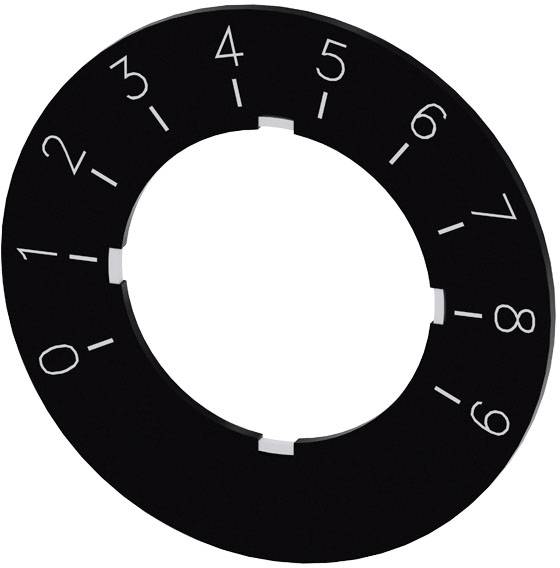 Schwarze Scheibe mit weißen Zahlen von 0 bis 9 im Kreis angeordnet, geeignet zur Darstellung einer Zahlenrotation oder eines Codes.